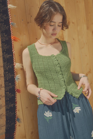 Lacy Crochet Sleeveless [Olive]