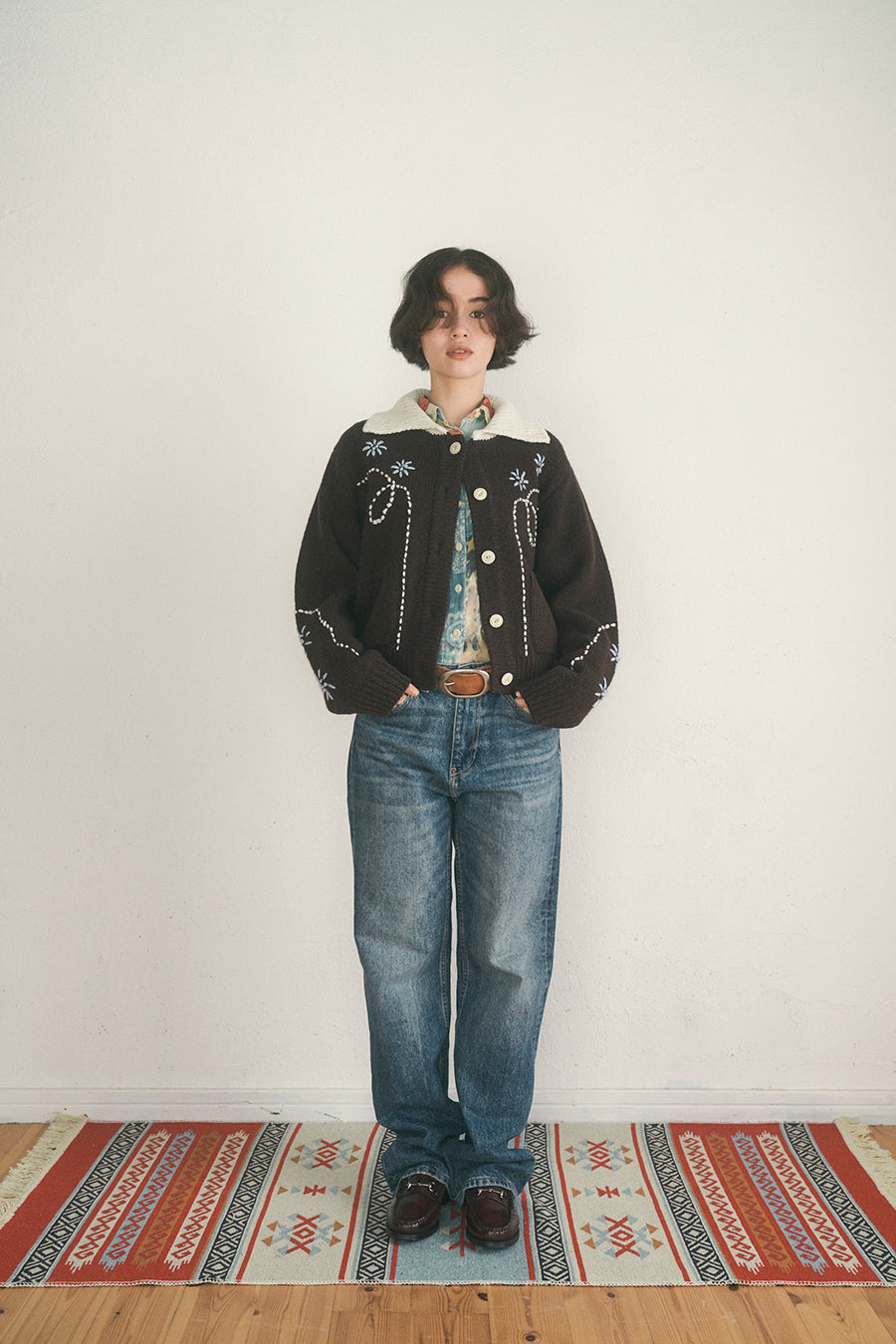 Wendy Hand Embroidery Cardigan [Deep Brown]