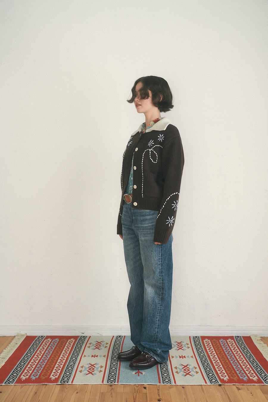 Wendy Hand Embroidery Cardigan [Deep Brown]