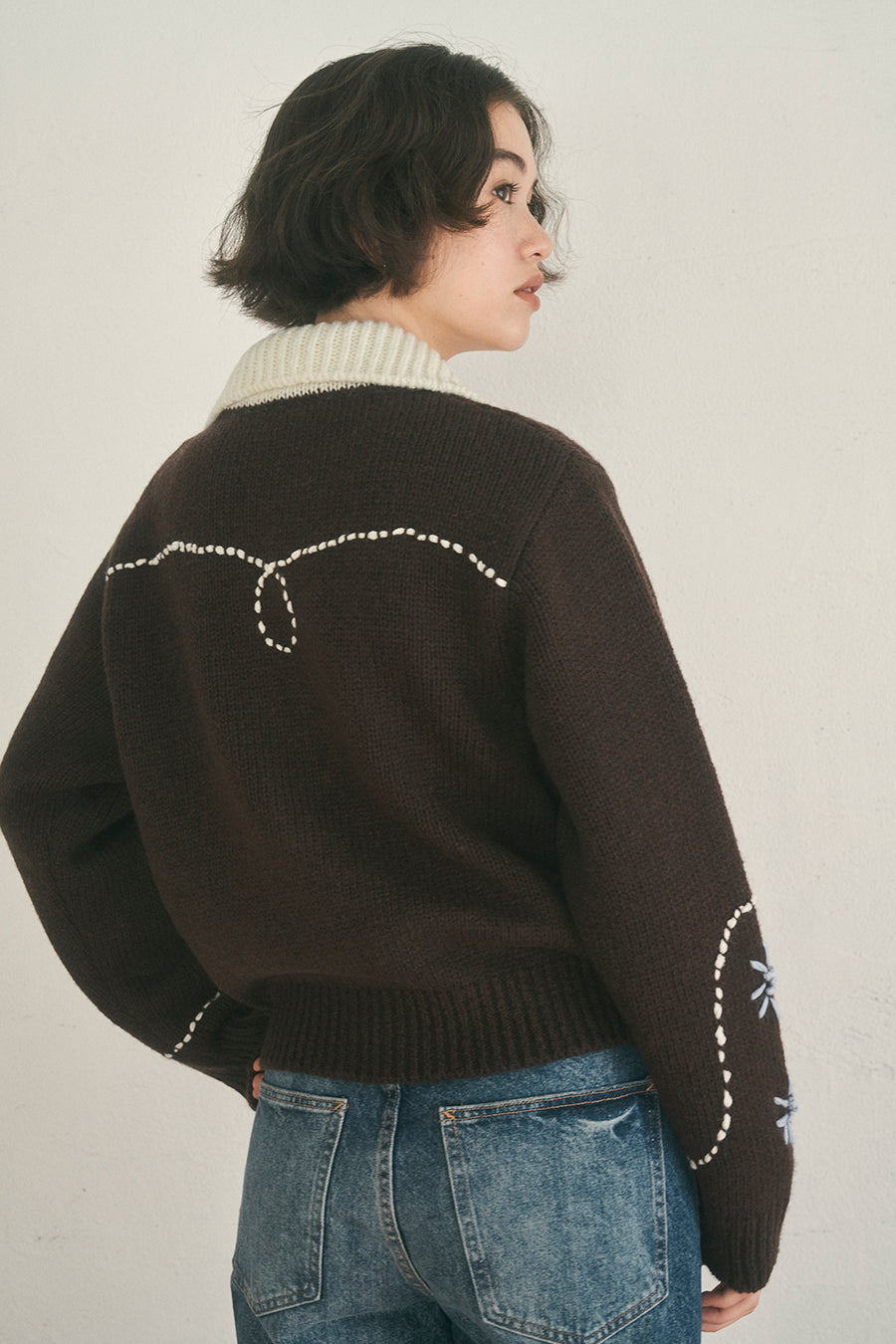 Wendy Hand Embroidery Cardigan [Deep Brown]