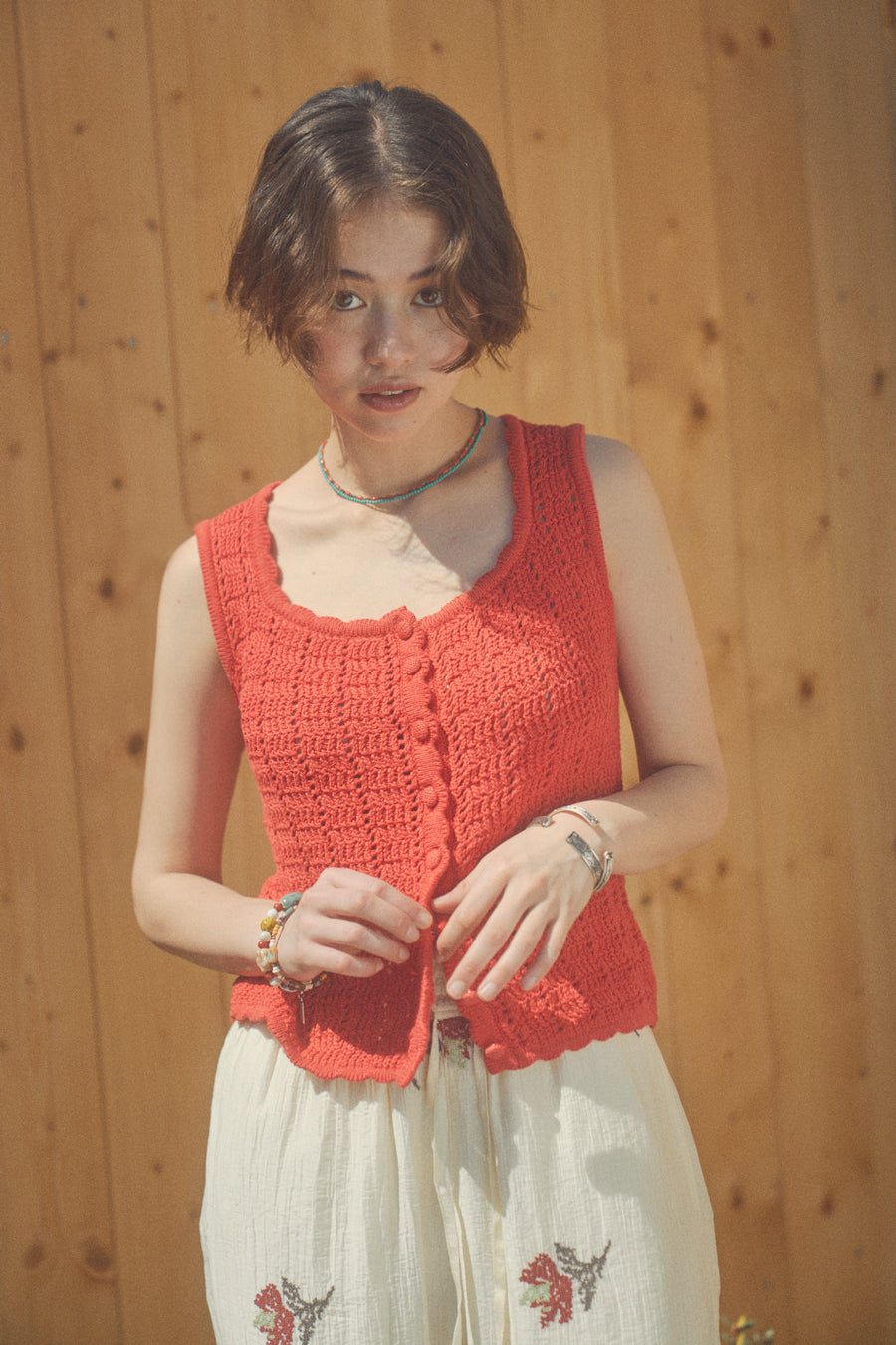 Lacy Crochet Sleeveless [Red]