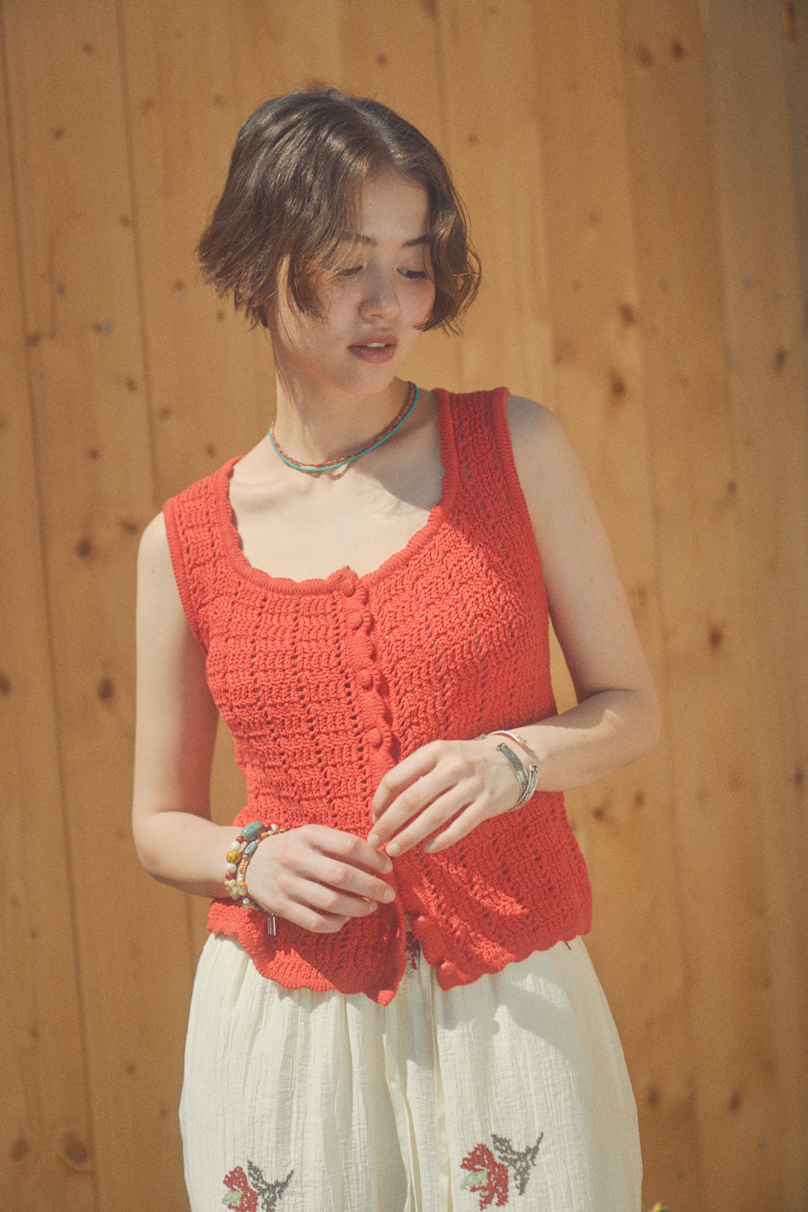 Lacy Crochet Sleeveless [Red]