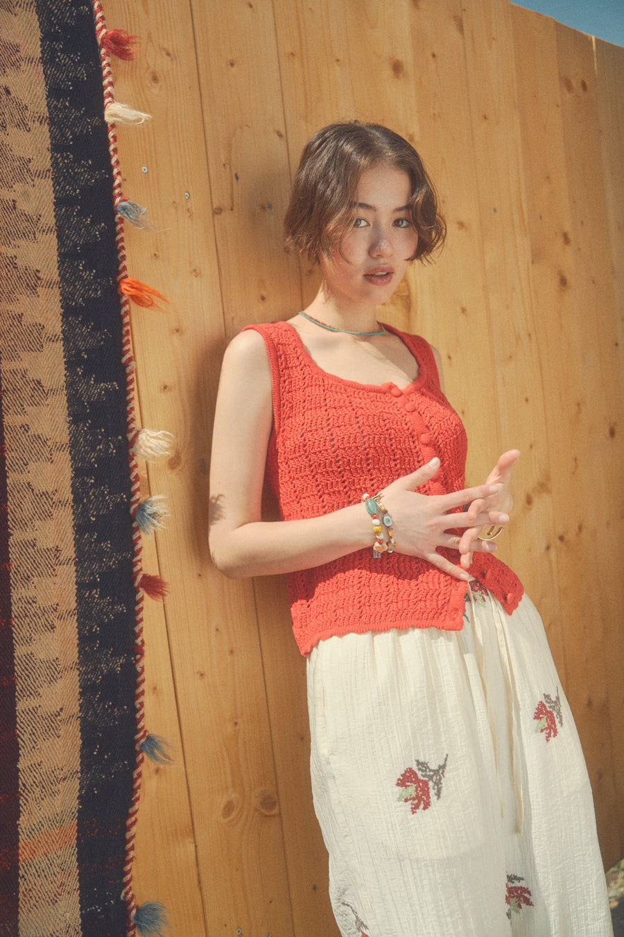 Lacy Crochet Sleeveless [Red]