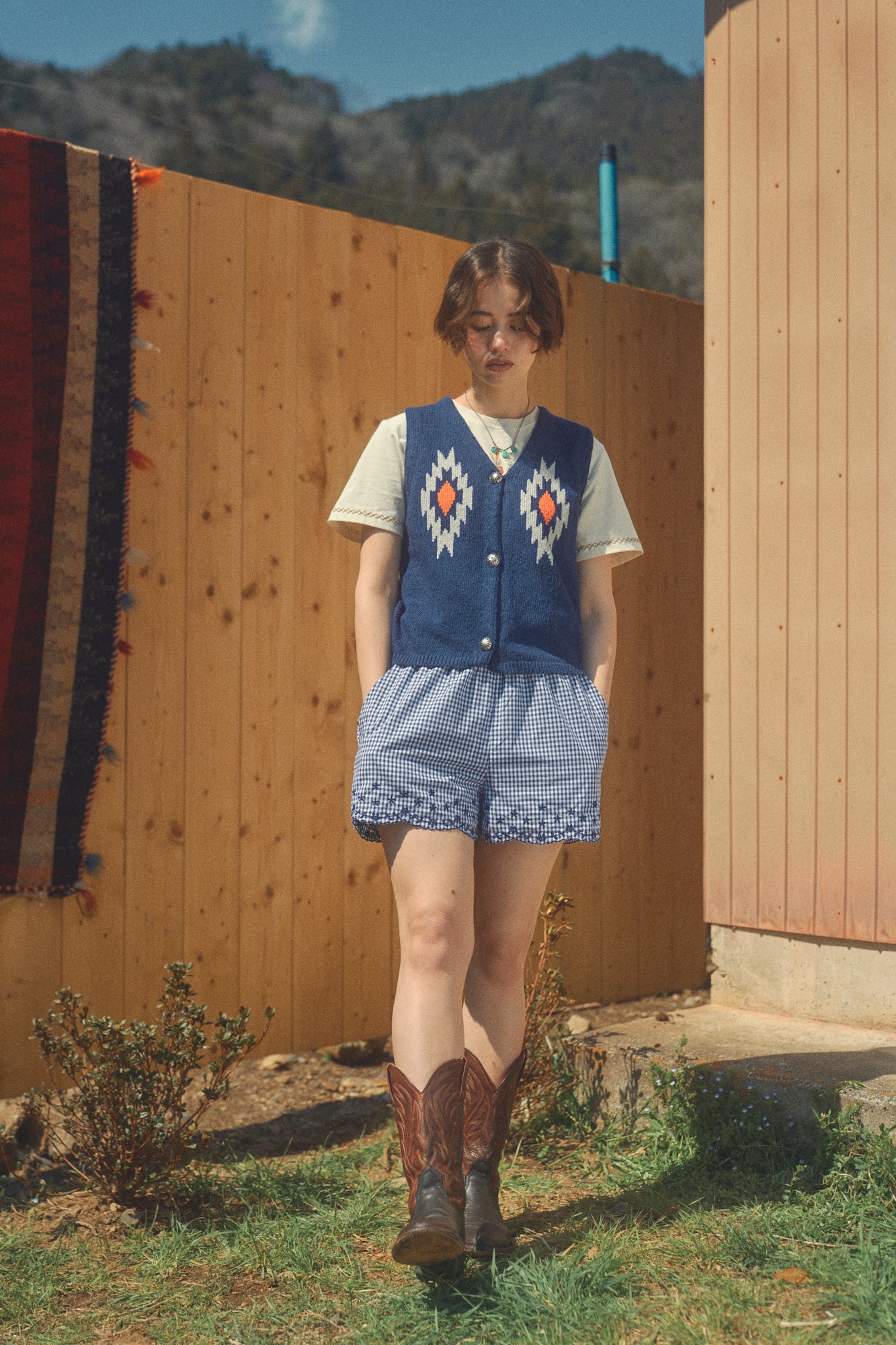 Rosy Check Shorts [Navy]