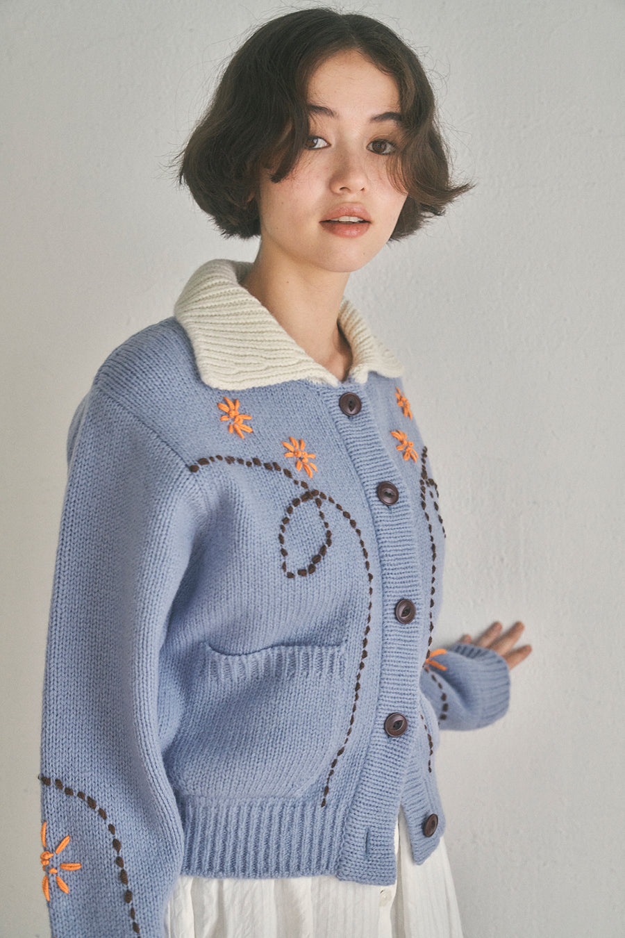 Wendy Hand Embroidery Cardigan [Vanilla Blue]