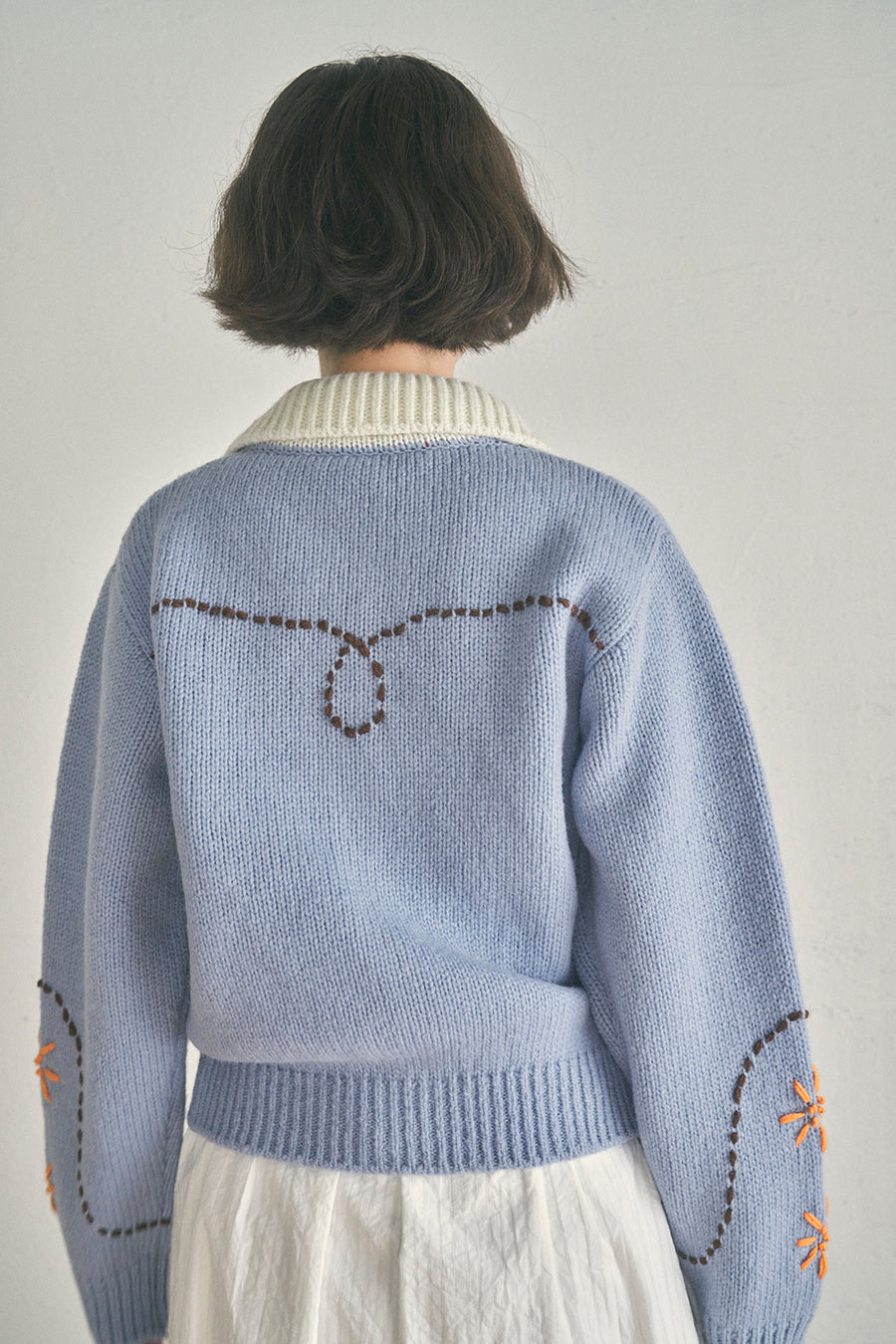 Wendy Hand Embroidery Cardigan [Vanilla Blue]
