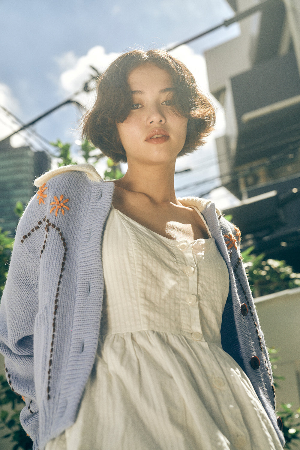 Wendy Hand Embroidery Cardigan [Vanilla Blue]