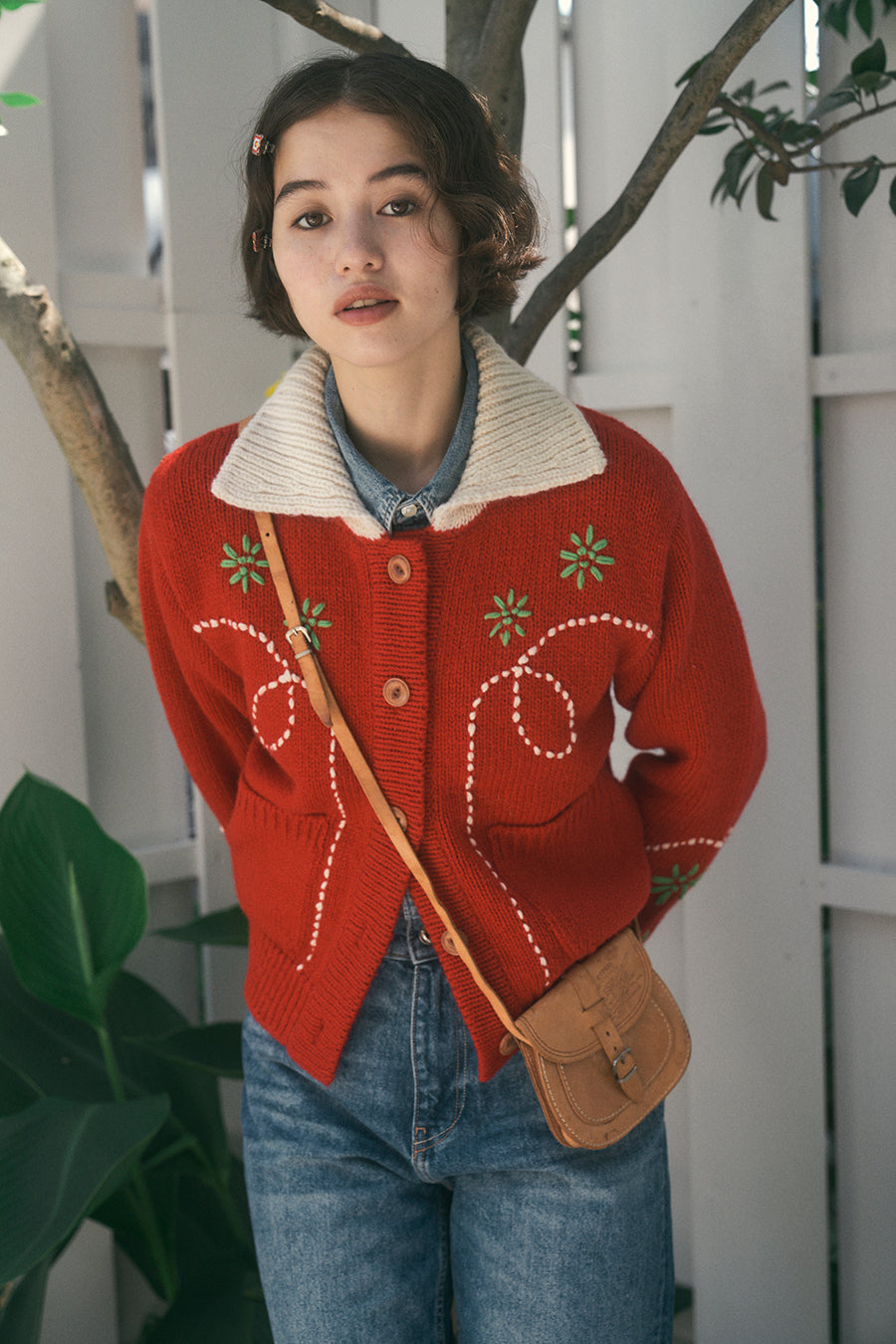Wendy Hand Embroidery Cardigan [Tomato Red]