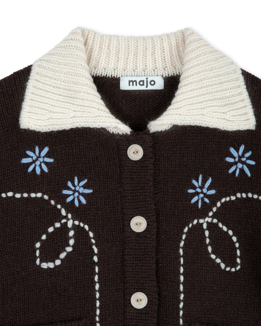 Wendy Hand Embroidery Cardigan [Deep Brown]