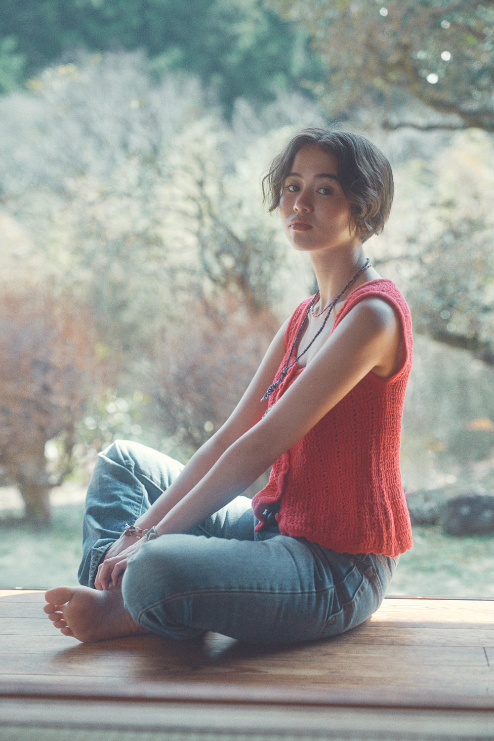 Lacy Crochet Sleeveless [Red]