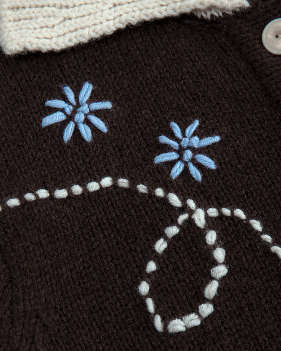 Wendy Hand Embroidery Cardigan [Deep Brown]
