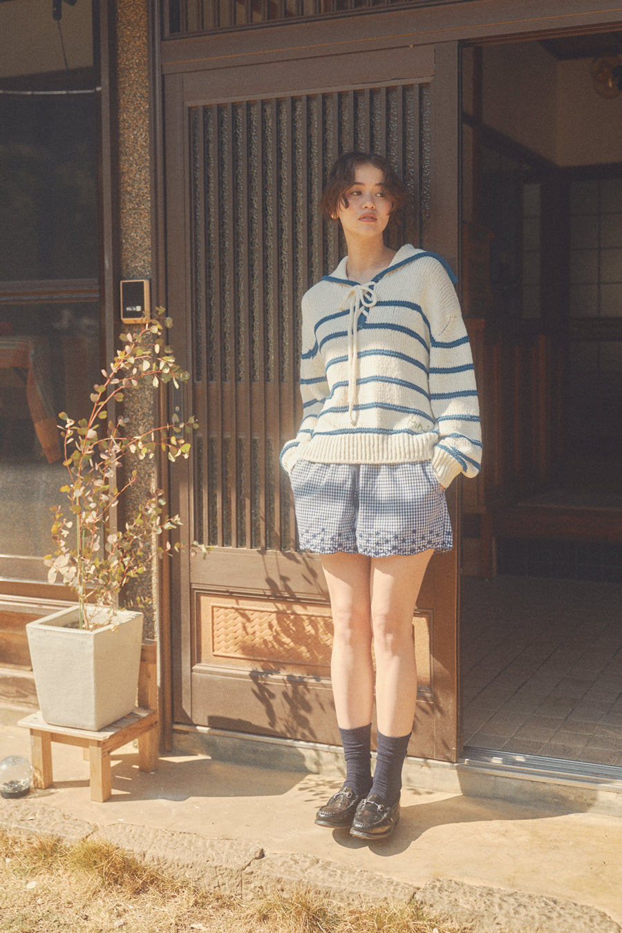 Marine Sailor Stripe Knit [White & Blue]
