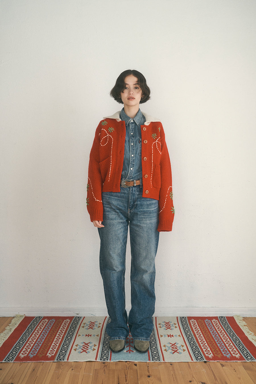 Wendy Hand Embroidery Cardigan [Tomato Red]