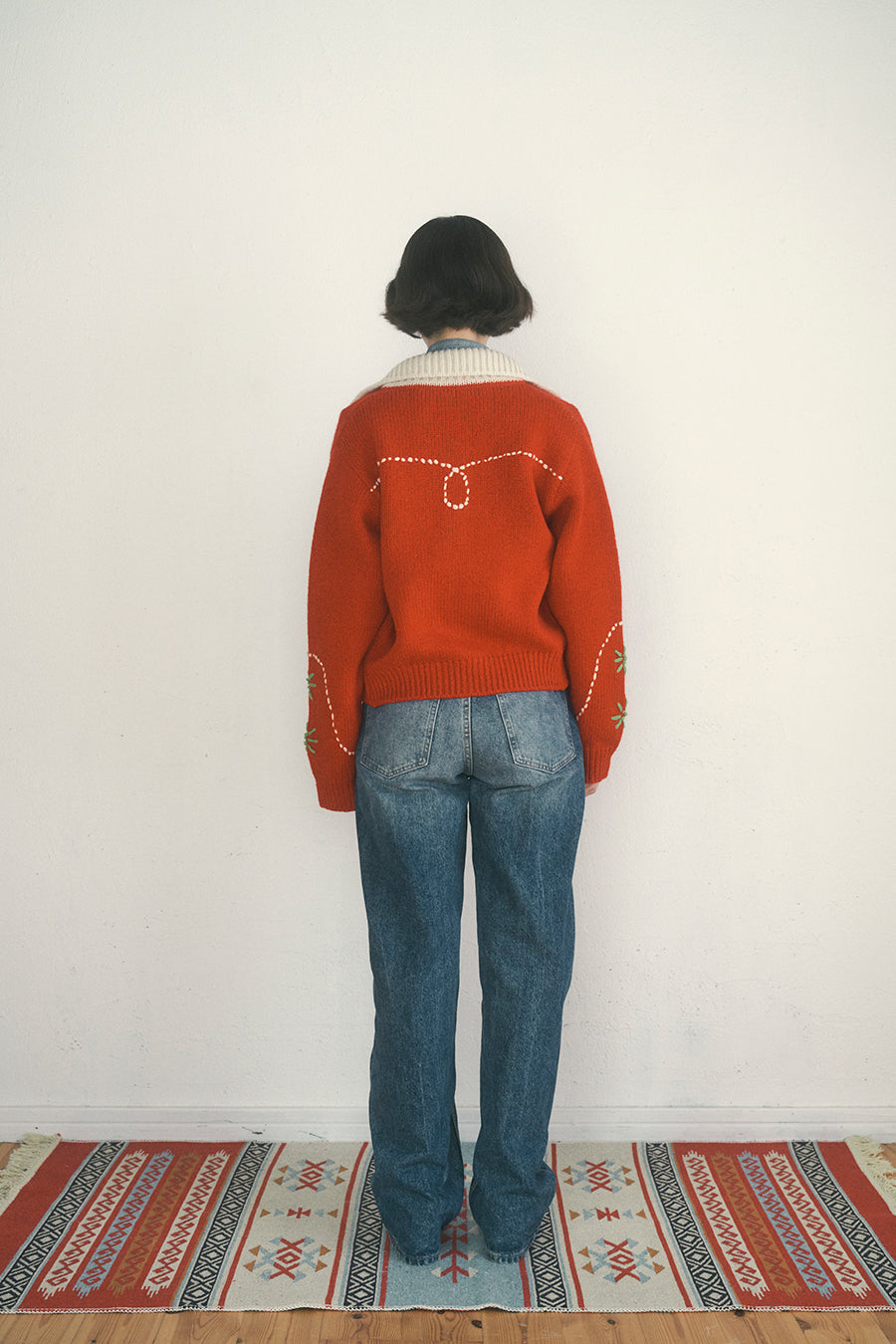 Wendy Hand Embroidery Cardigan [Tomato Red]