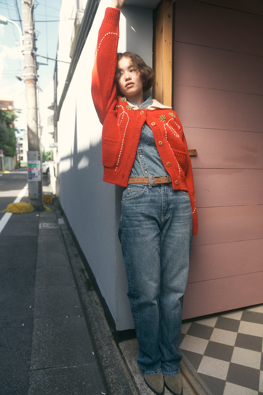 Wendy Hand Embroidery Cardigan [Tomato Red]