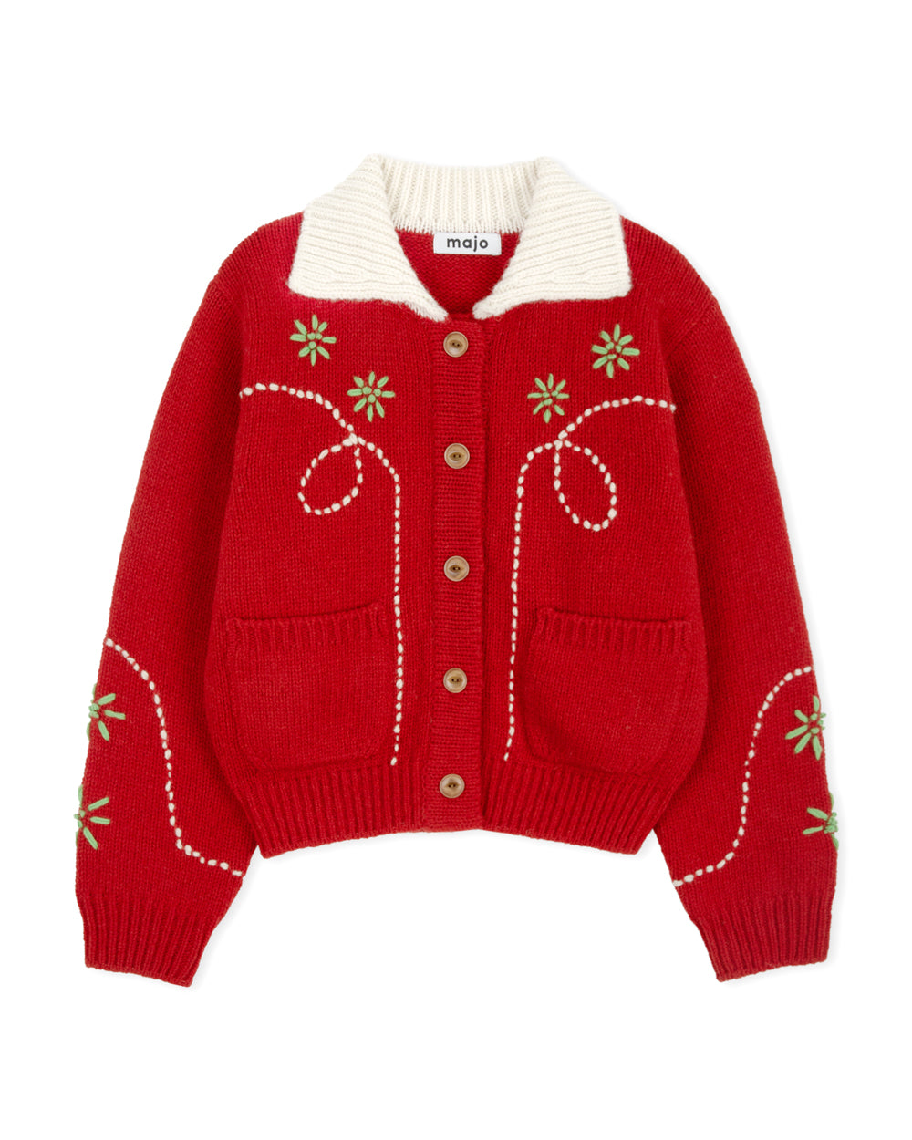 Wendy Hand Embroidery Cardigan [Tomato Red]