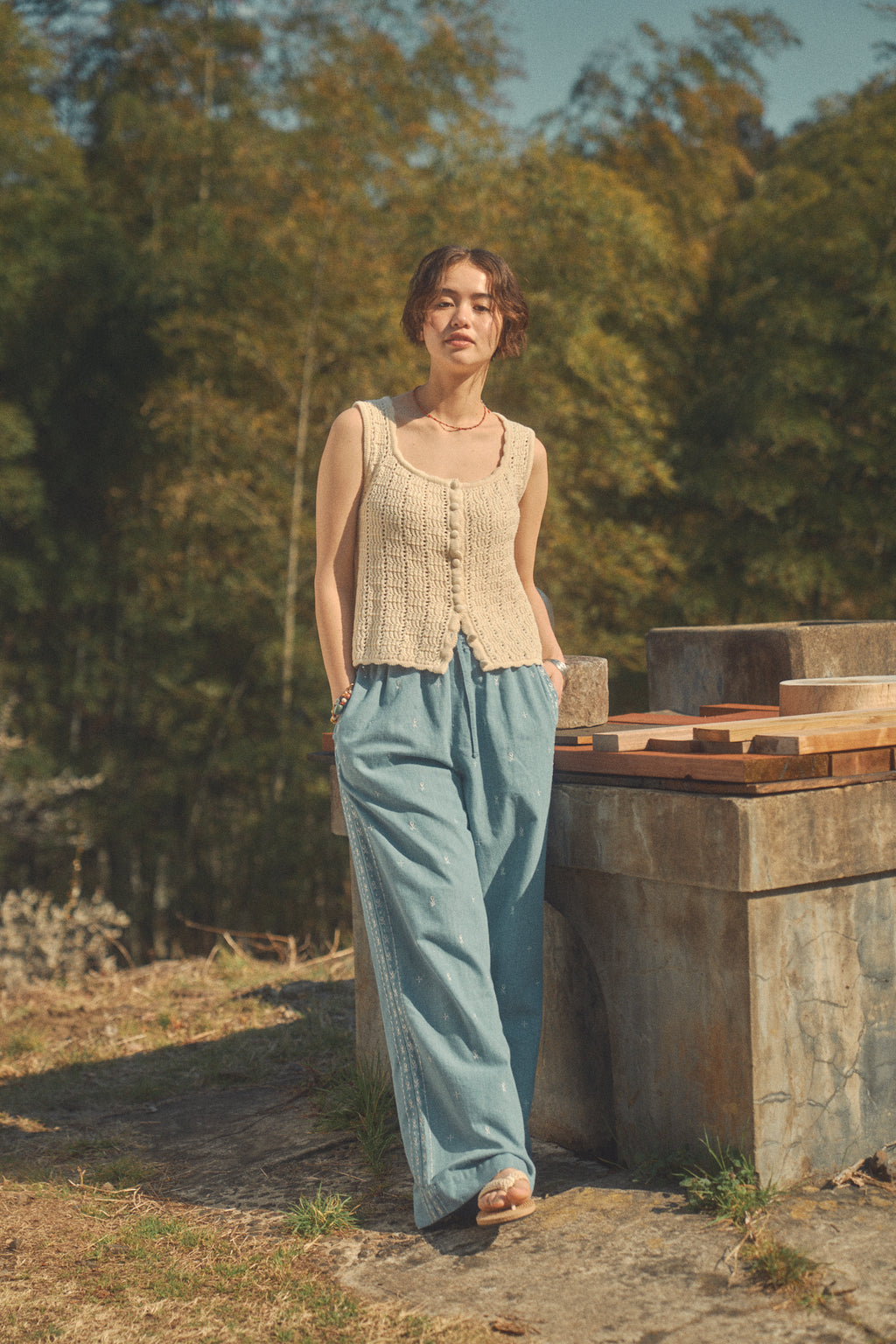Bohemian Denim Pants [Light Blue]