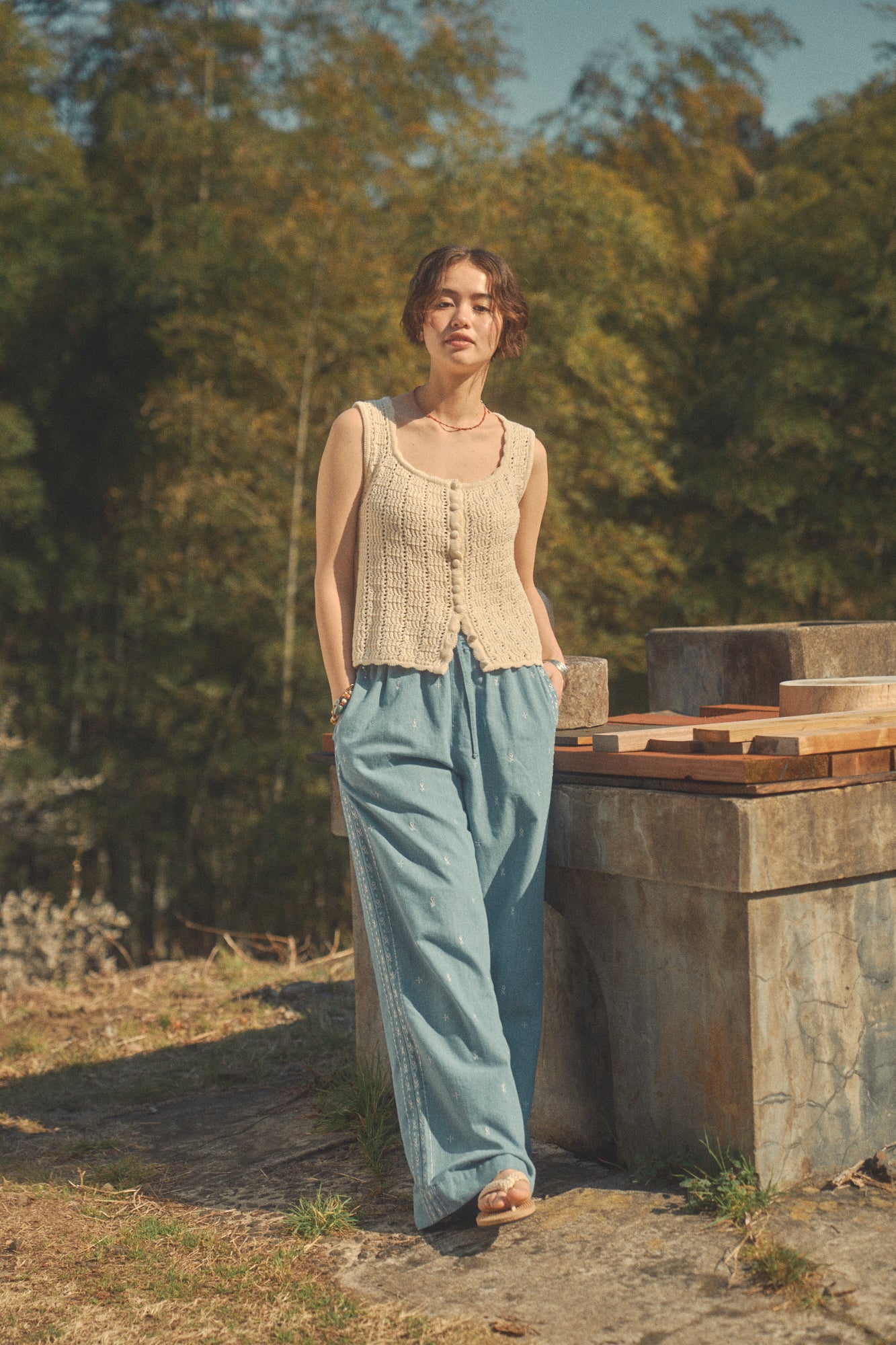 Bohemian Denim Pants [Light Blue]