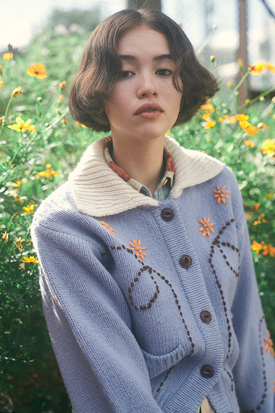 Wendy Hand Embroidery Cardigan [Vanilla Blue]