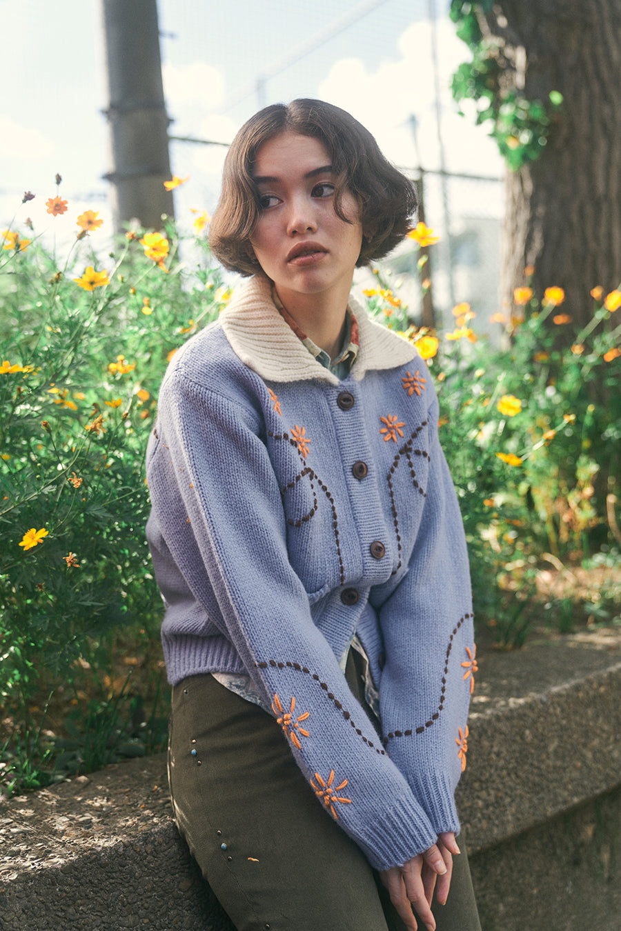 Wendy Hand Embroidery Cardigan [Vanilla Blue]