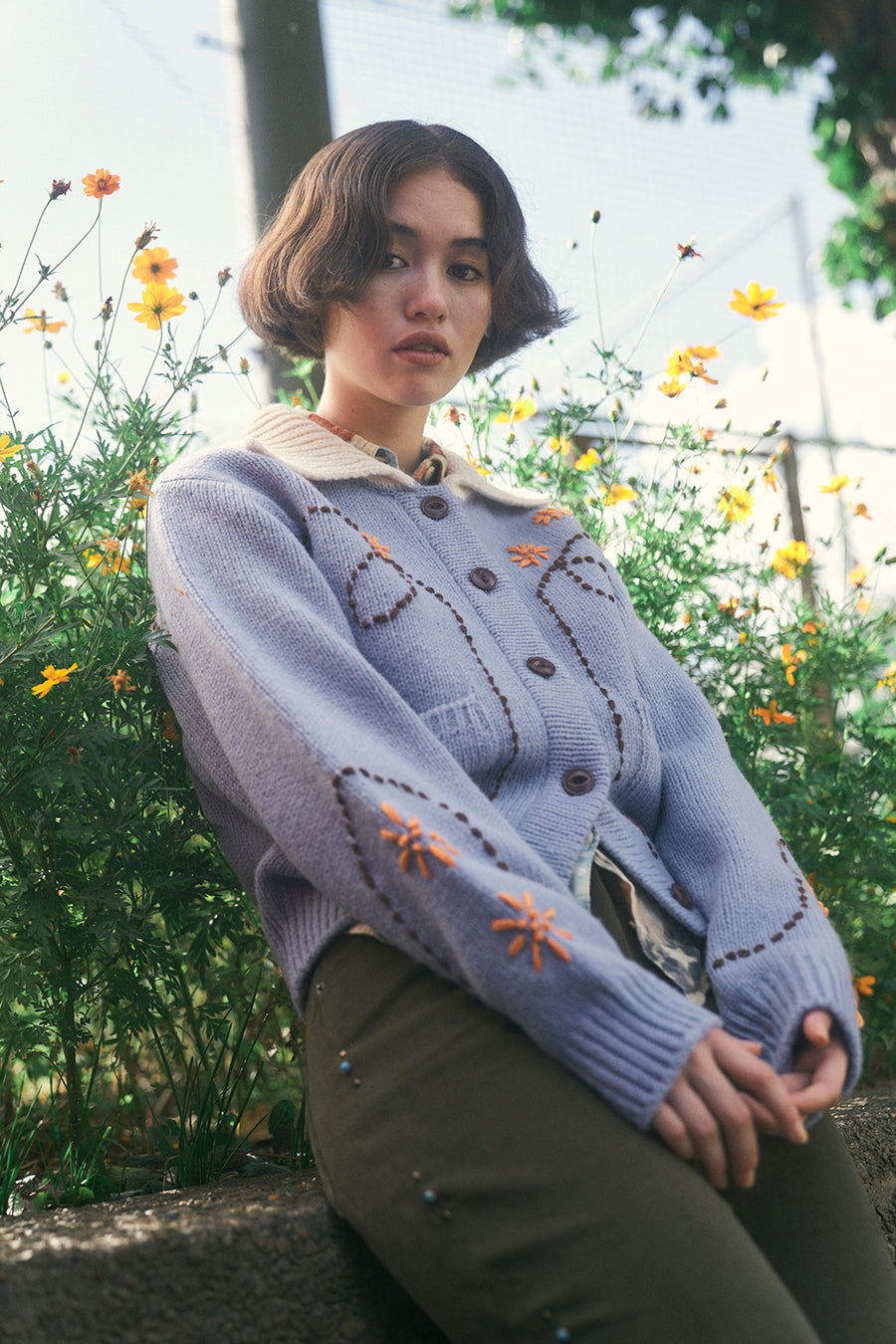 Wendy Hand Embroidery Cardigan [Vanilla Blue]