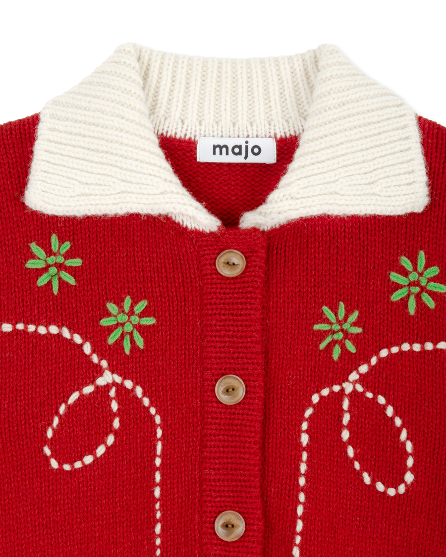 Wendy Hand Embroidery Cardigan [Tomato Red]