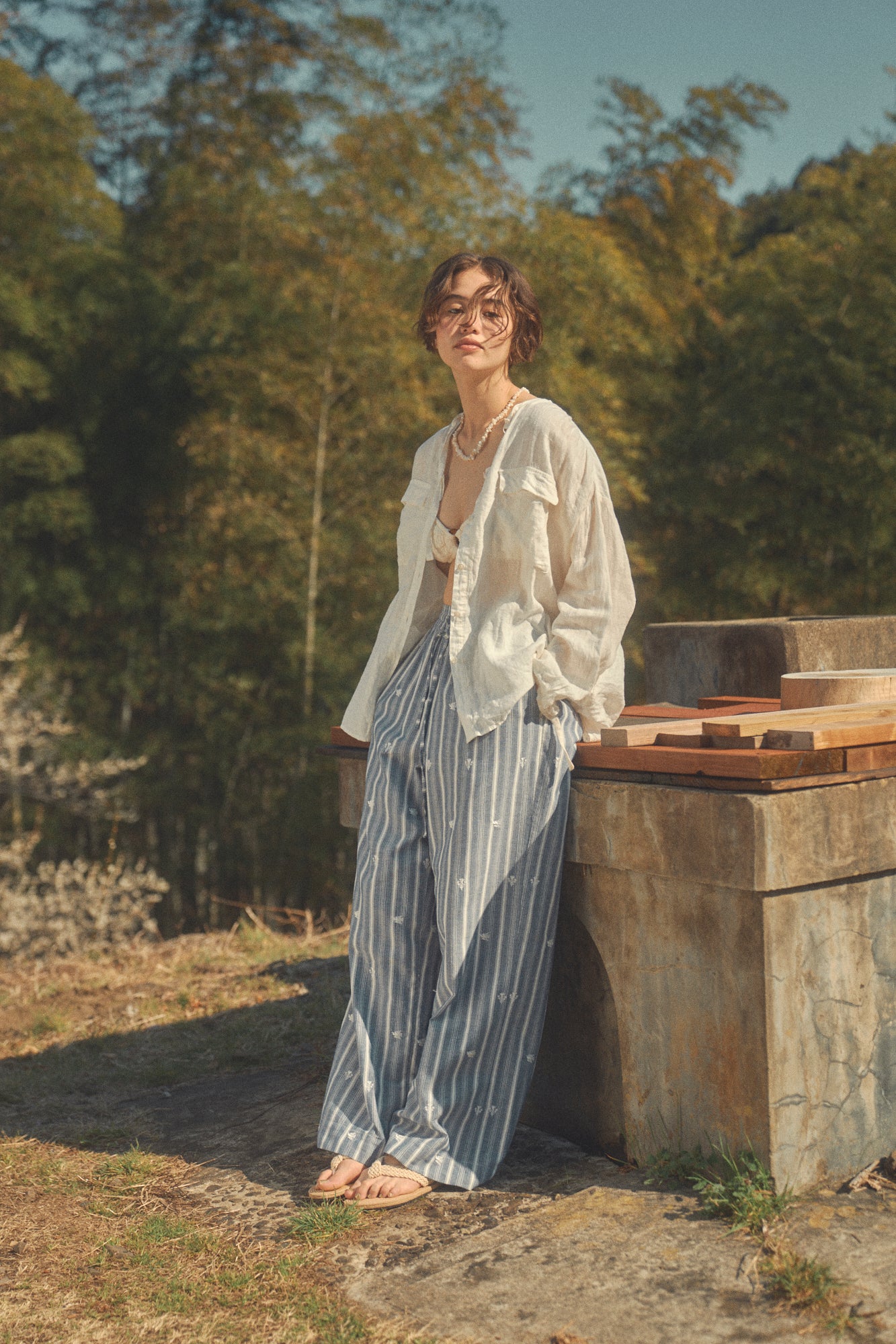 Birdsong Stripe Pants [Blue]