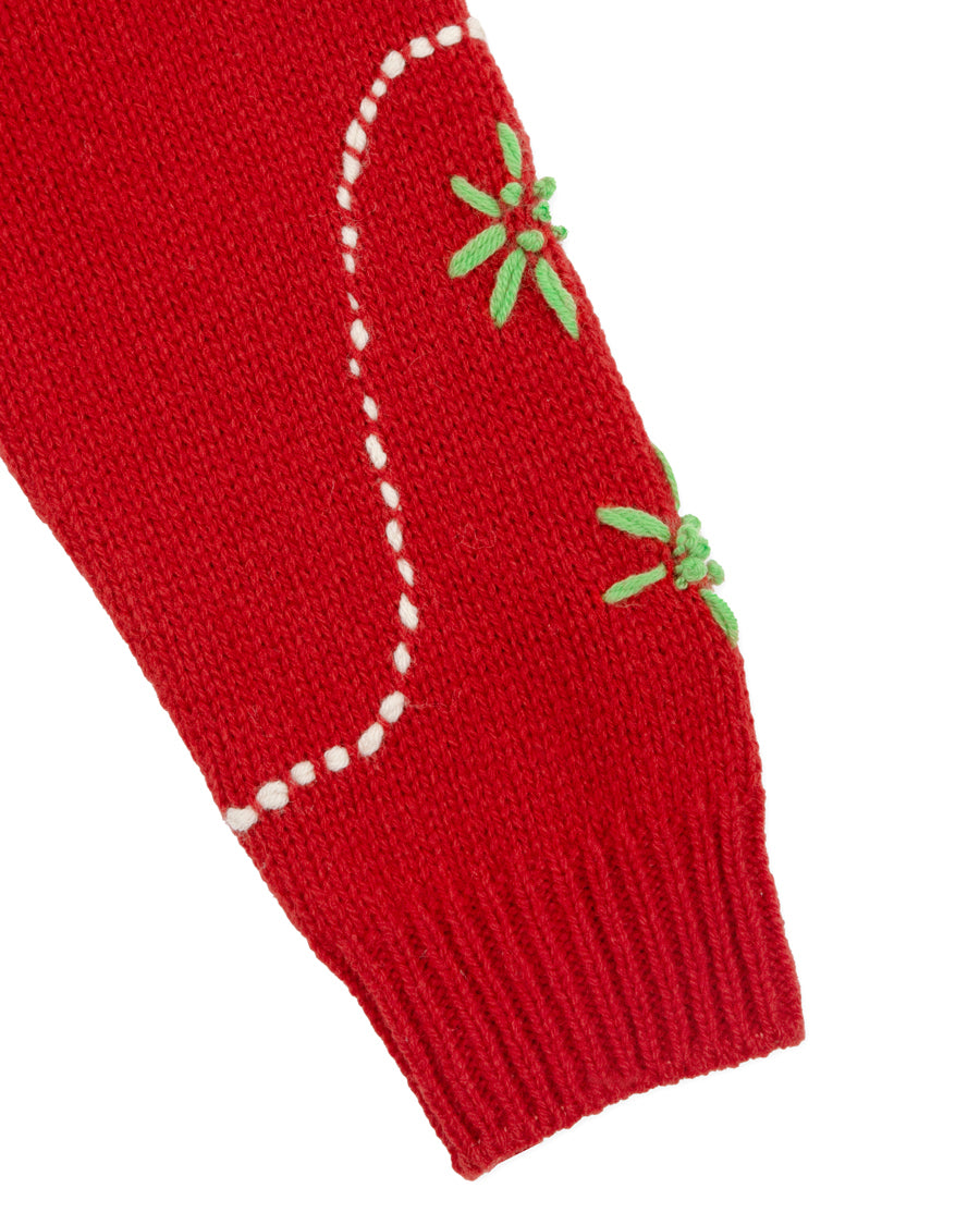 Wendy Hand Embroidery Cardigan [Tomato Red]