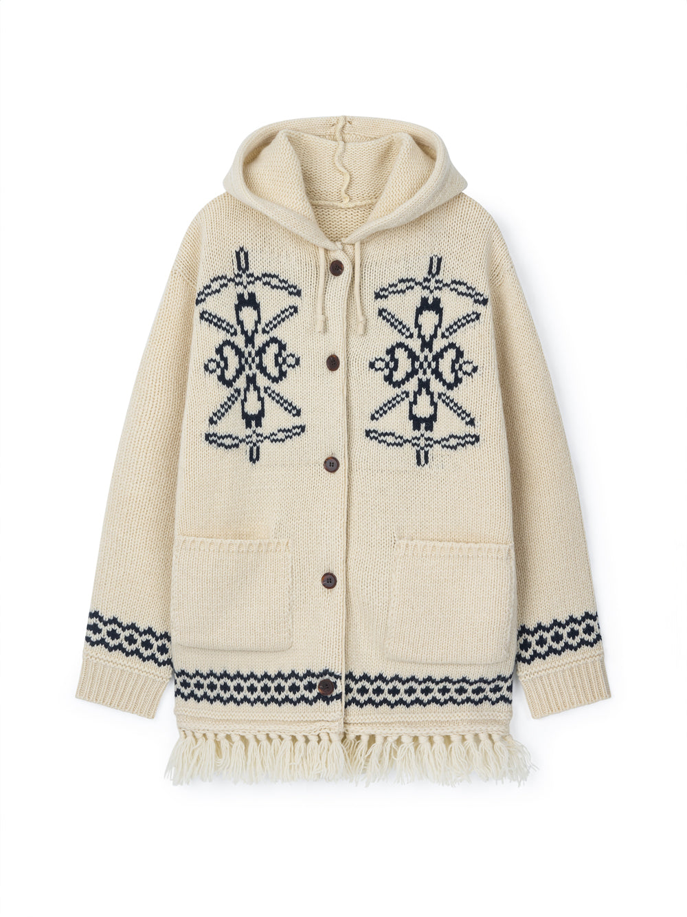 Fringe Wool Long Cardigan [Vintage Ivory]