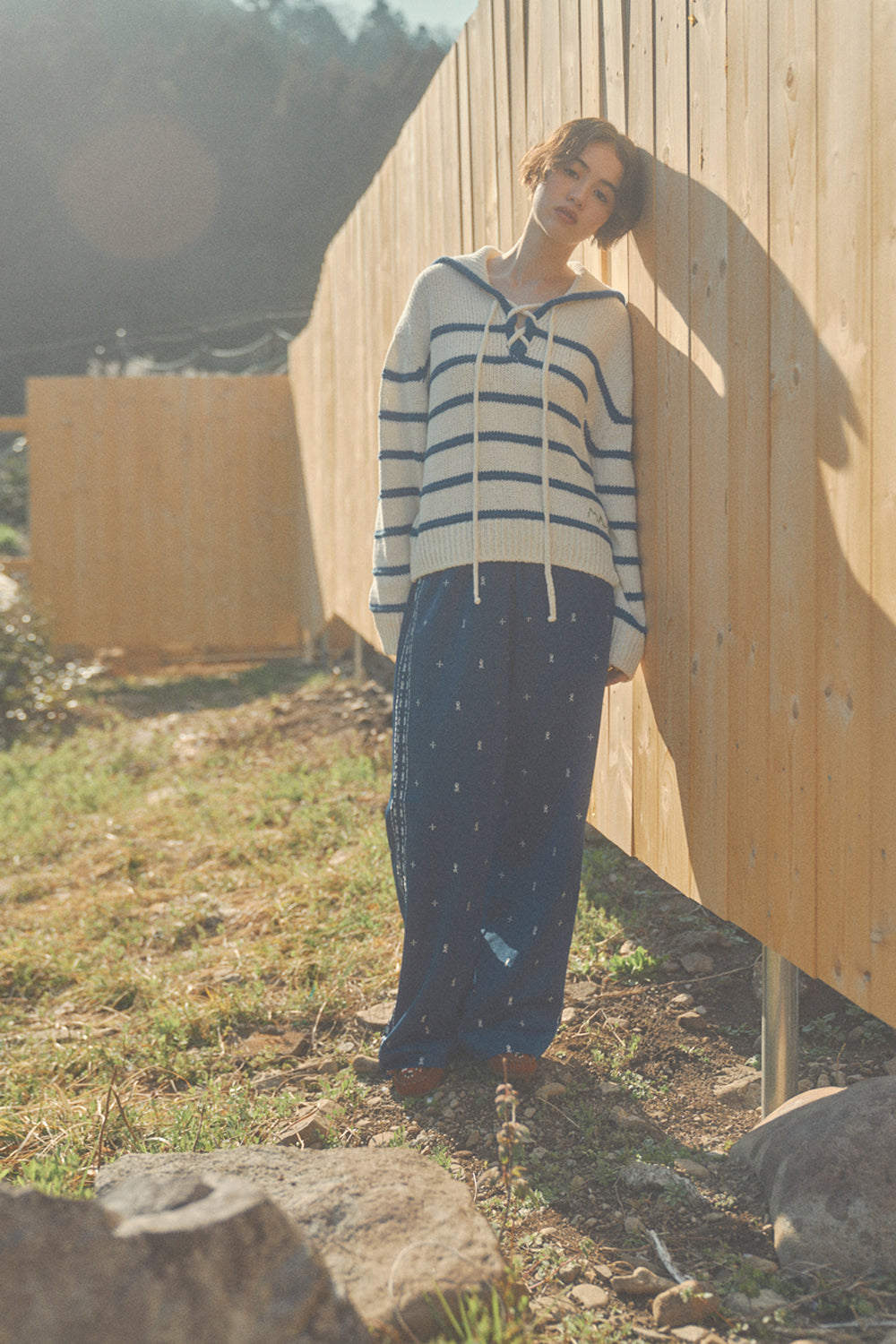 Marine Sailor Stripe Knit [White & Blue]