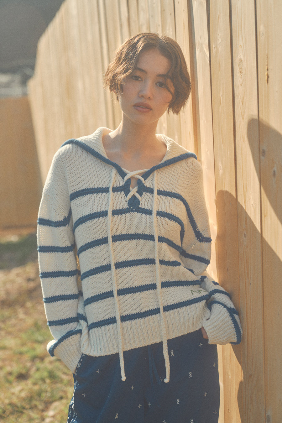 Marine Sailor Stripe Knit [White & Blue]