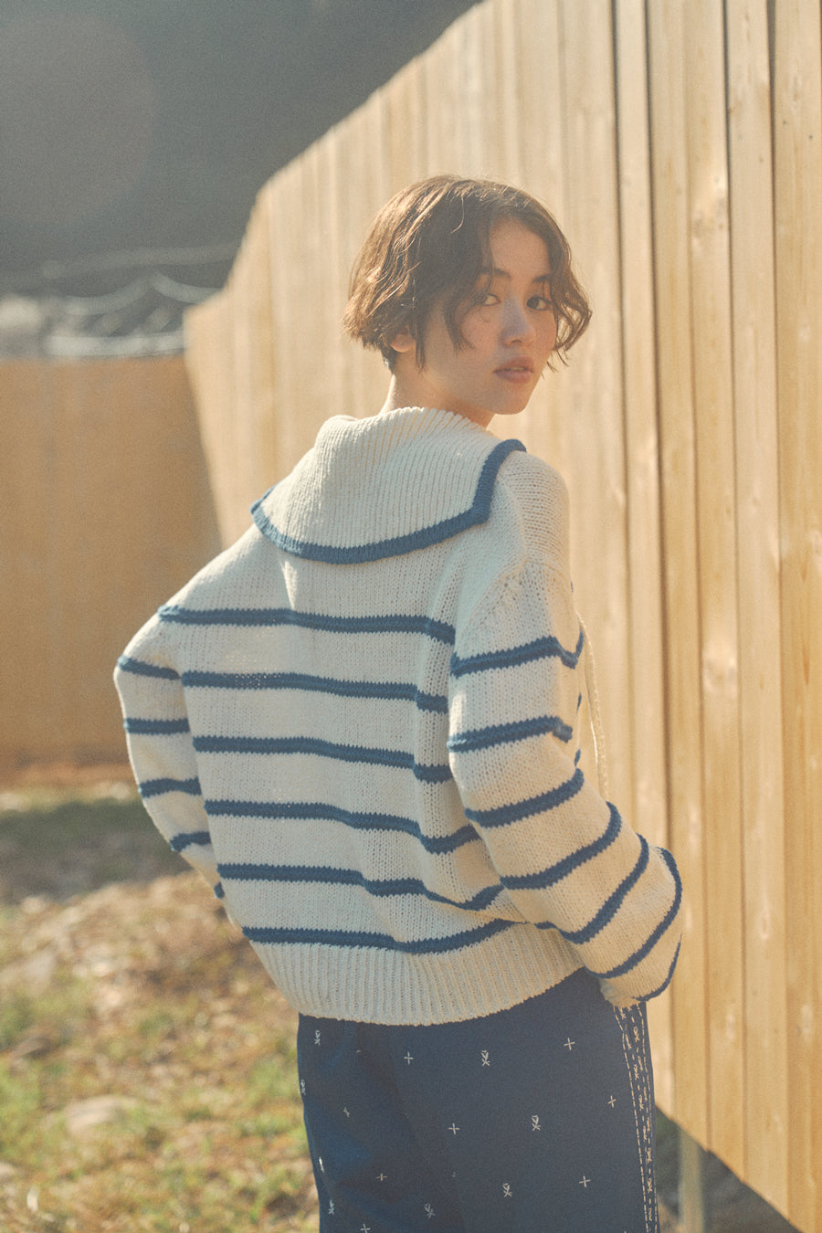 Marine Sailor Stripe Knit [White & Blue]