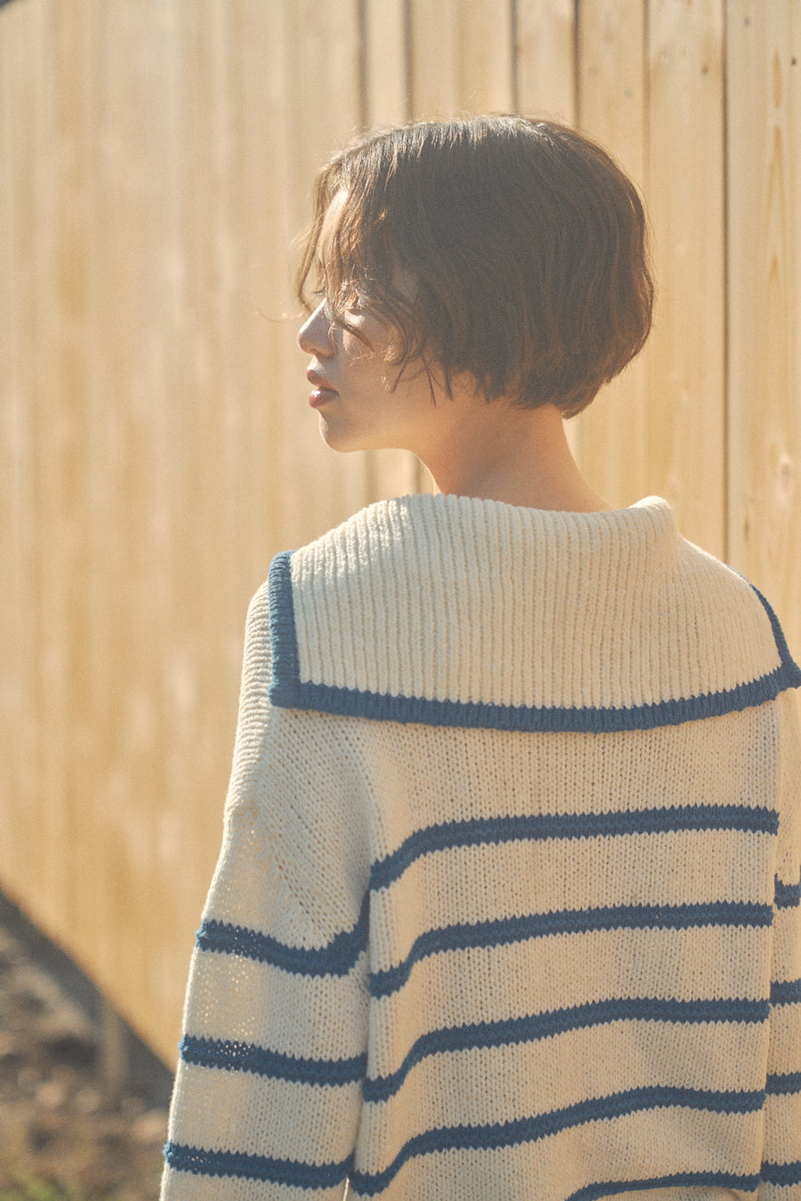 Marine Sailor Stripe Knit [White & Blue]