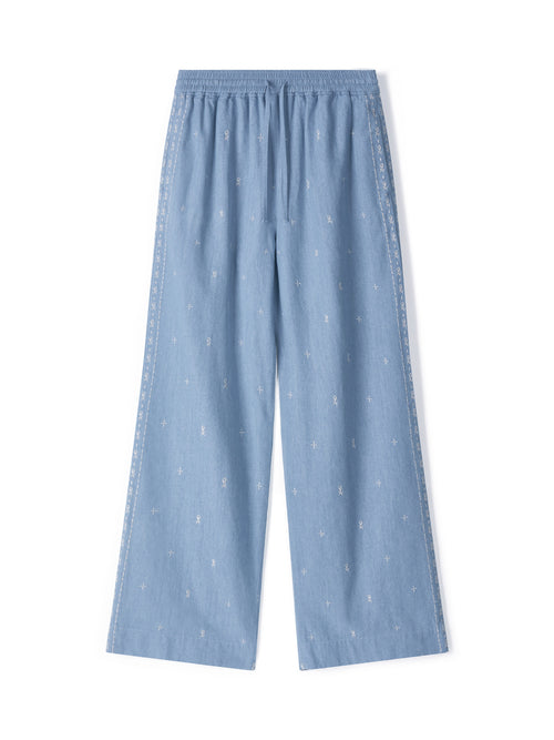 Bohemian Denim Pants [Light Blue]