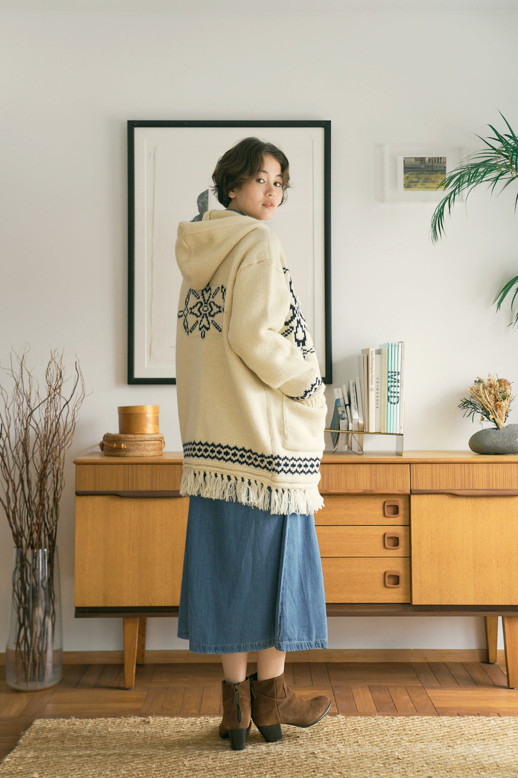 Fringe Wool Long Cardigan [Vintage Ivory]