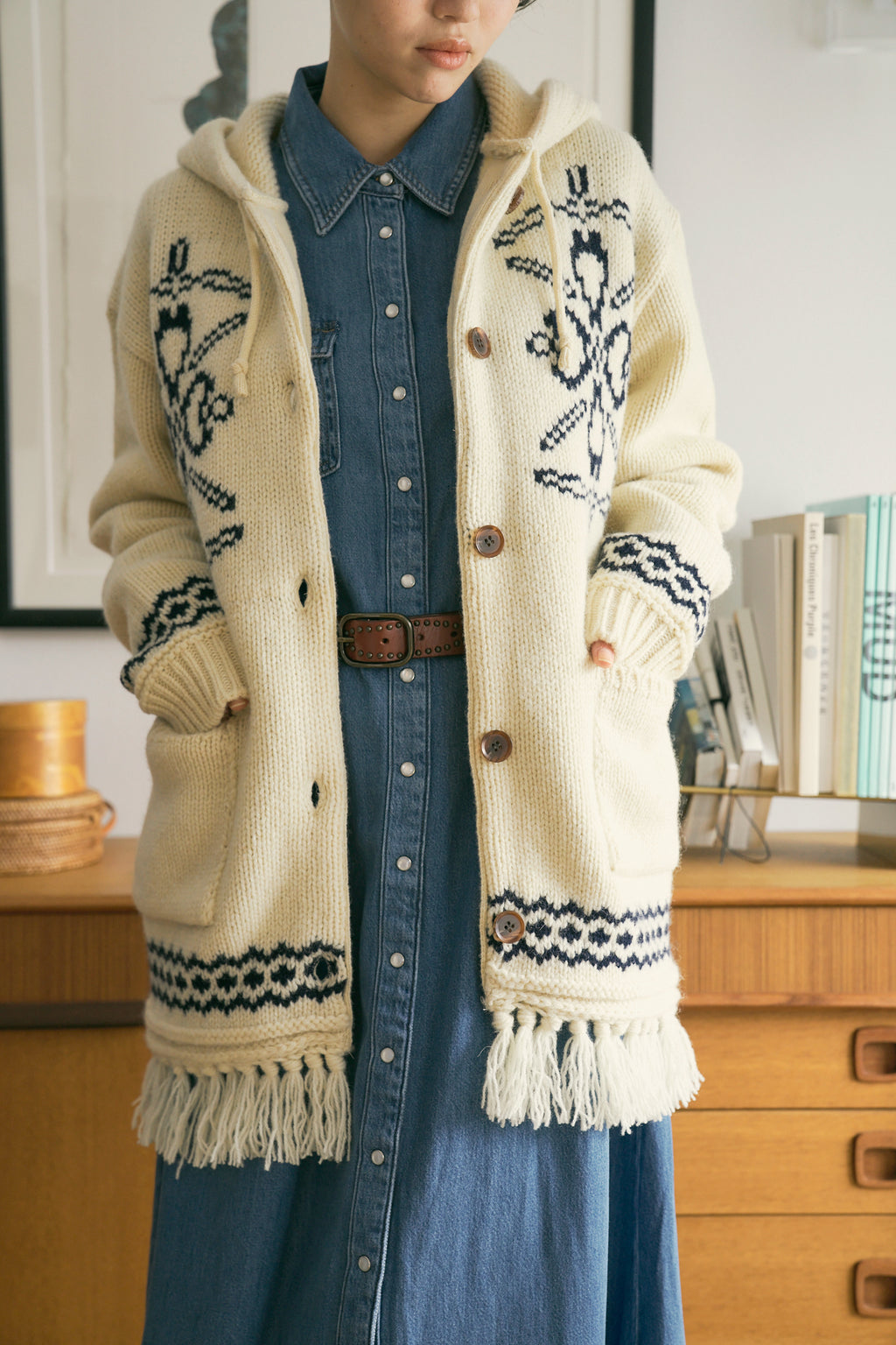 Fringe Wool Long Cardigan [Vintage Ivory]