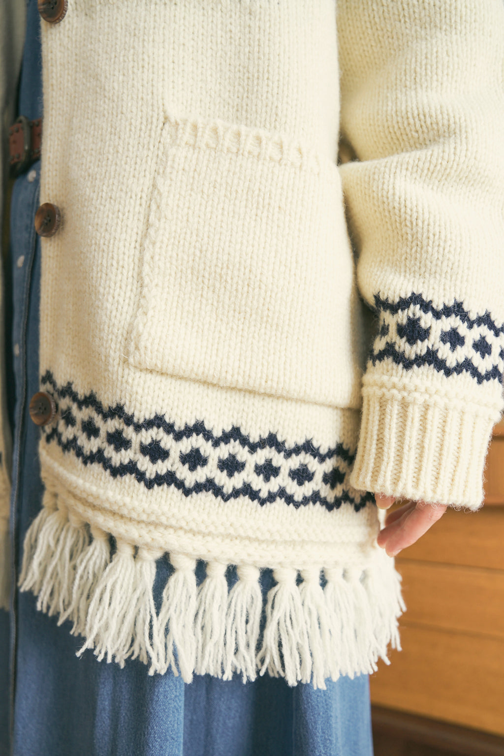 Fringe Wool Long Cardigan [Vintage Ivory]