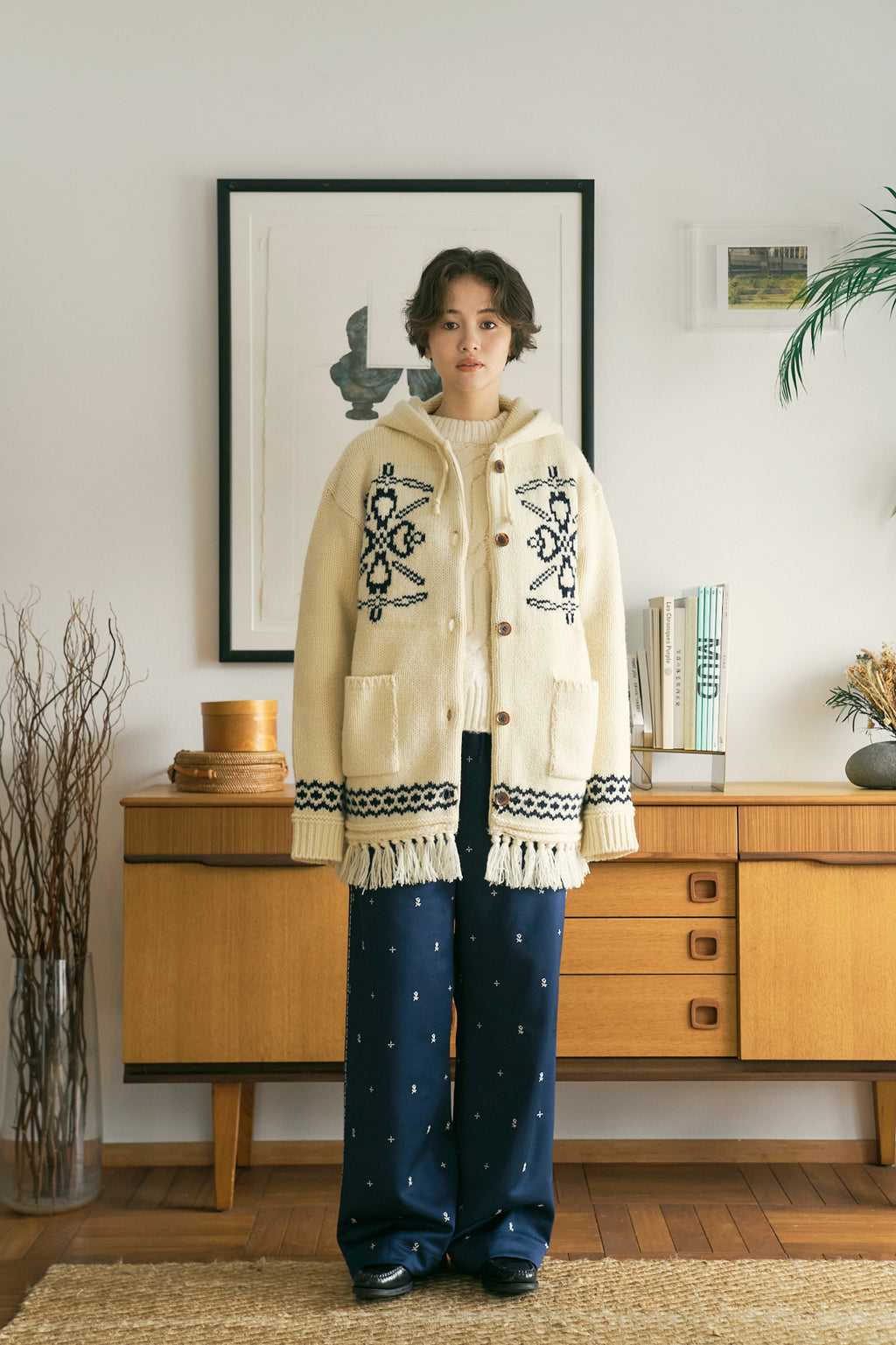 Fringe Wool Long Cardigan [Vintage Ivory]