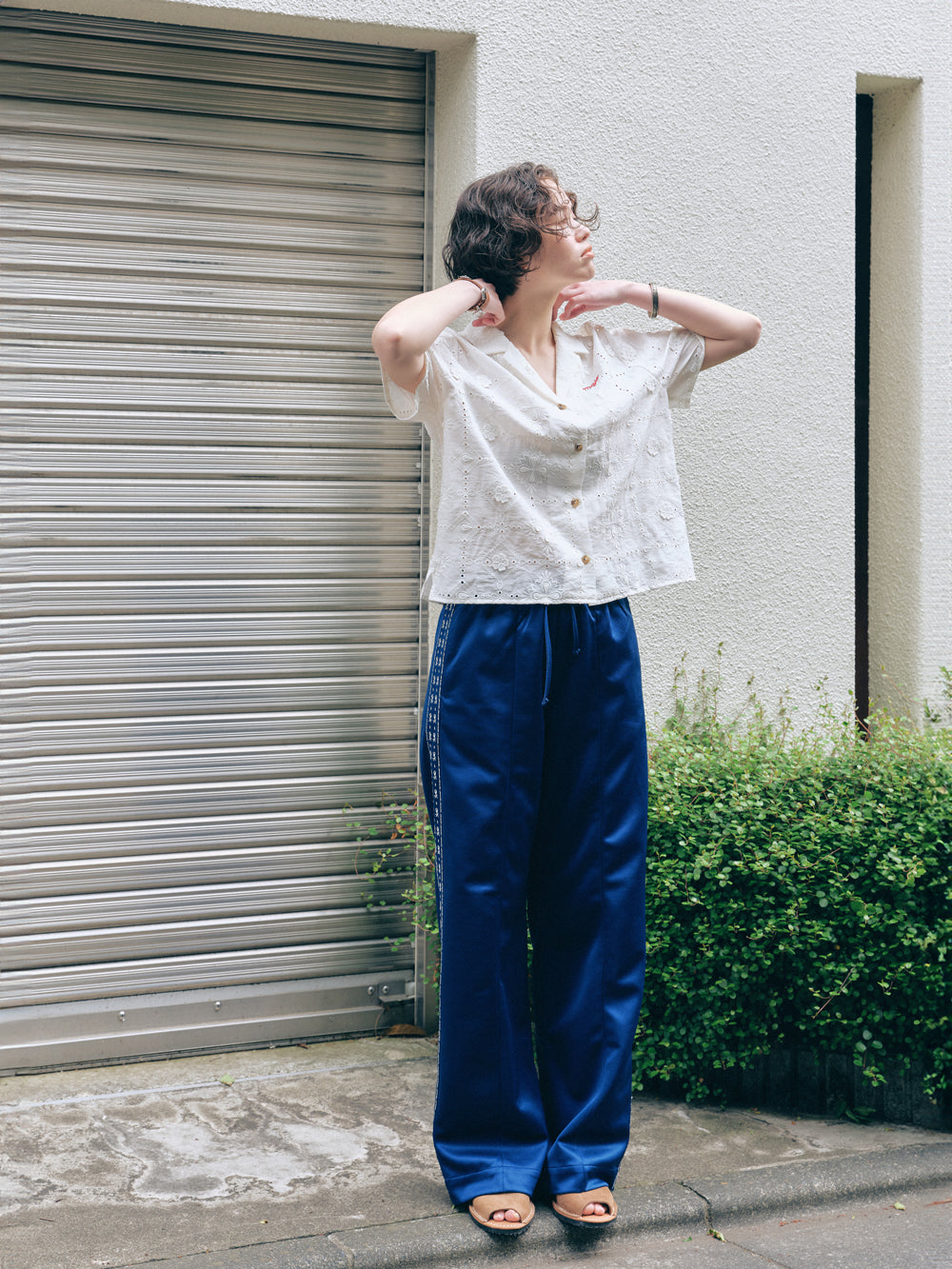 Embroidered Side Line Pants [Blue]