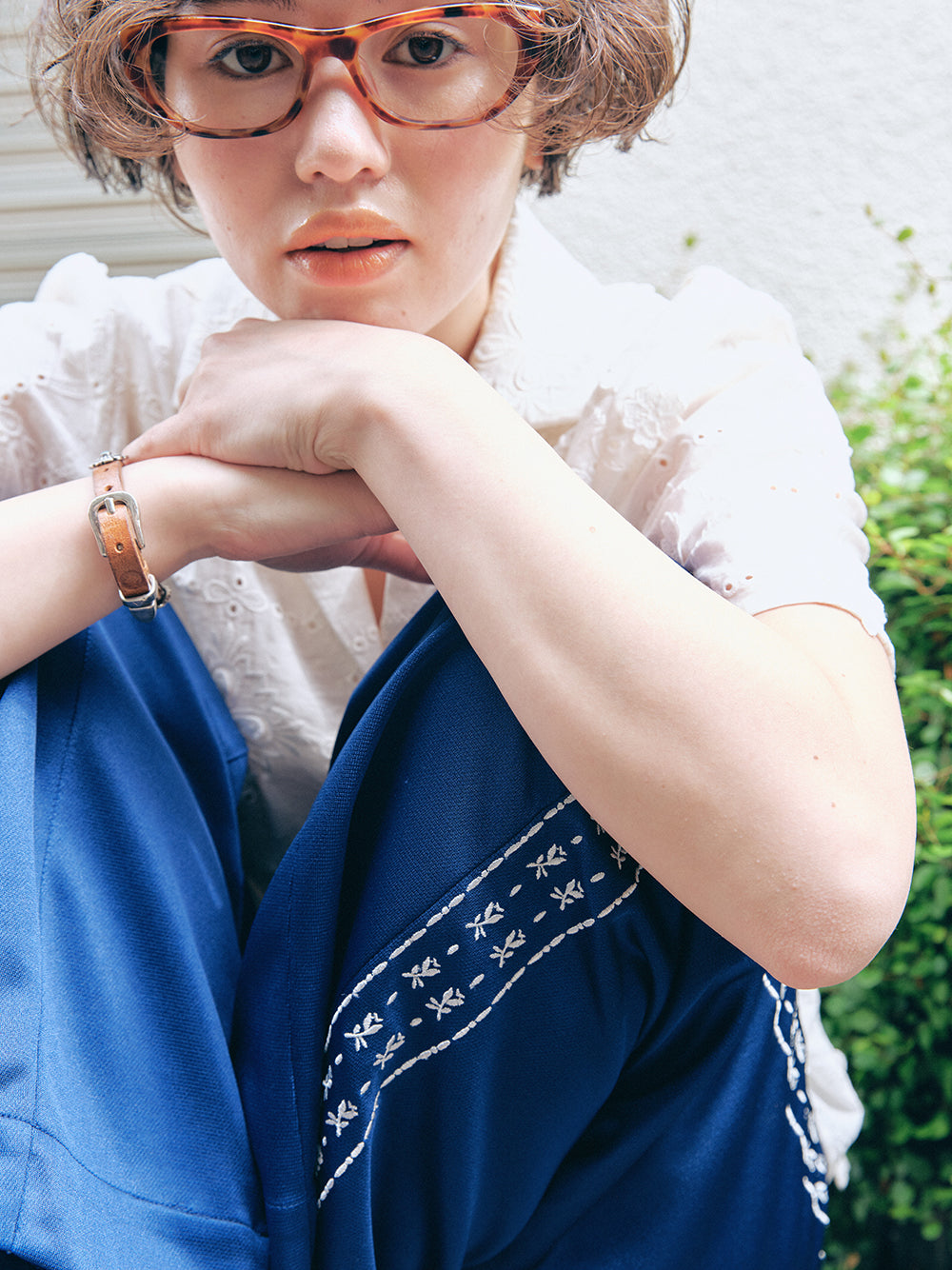 Embroidered Side Line Pants [Blue]