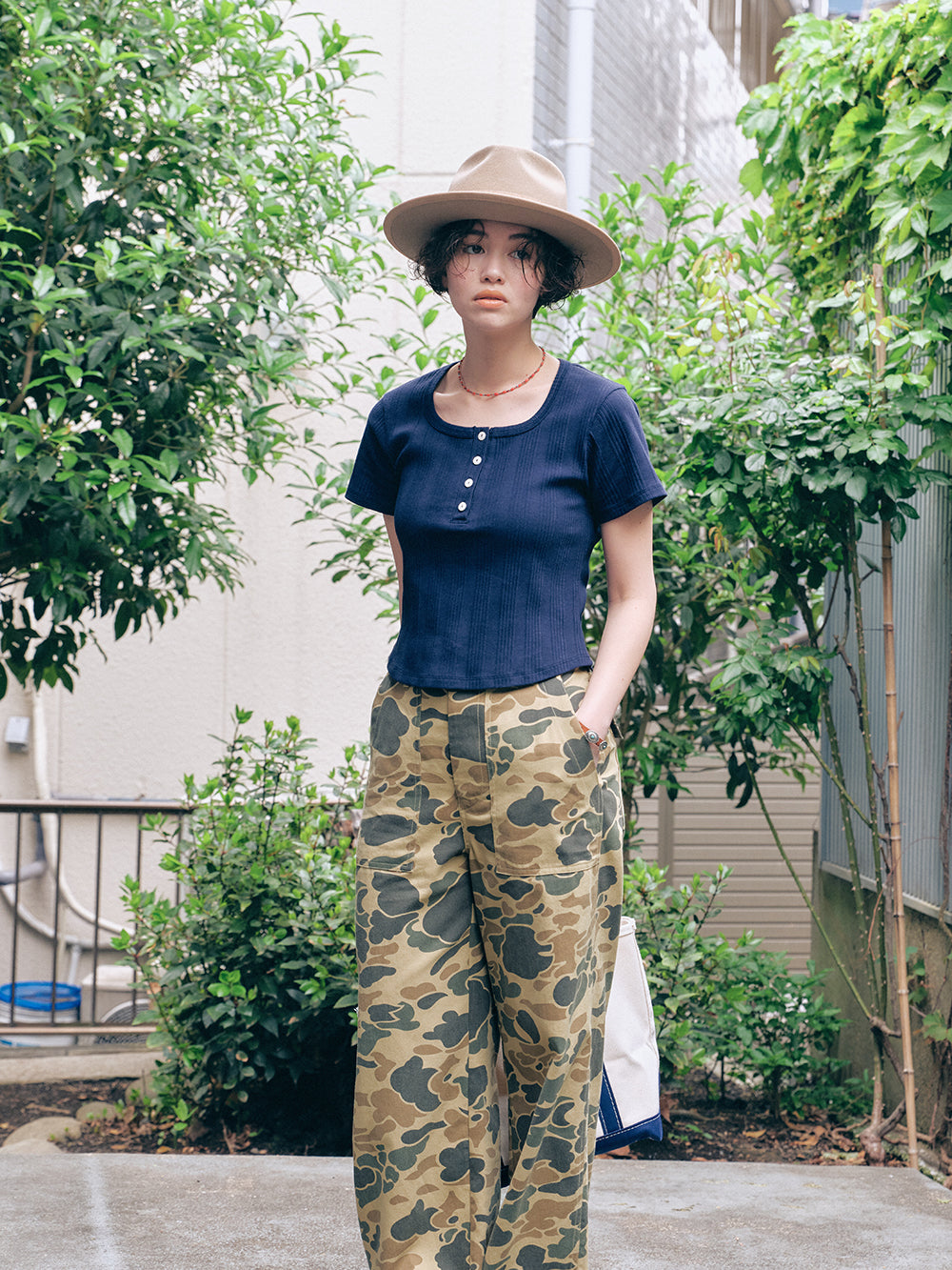 Square Henley-neck T-Shirt [Navy]