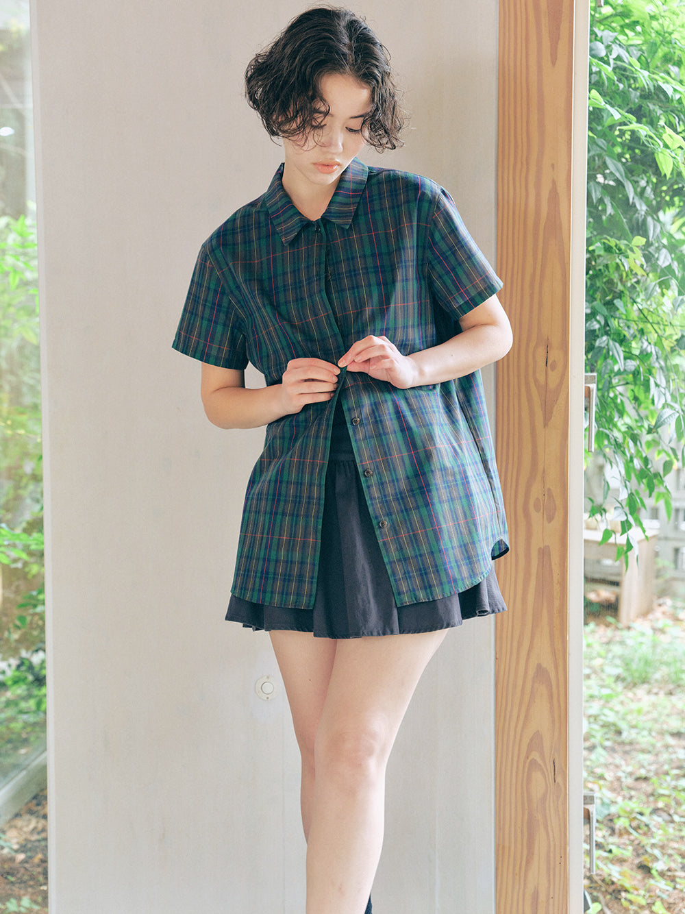 England Check Low-Collar Shirt