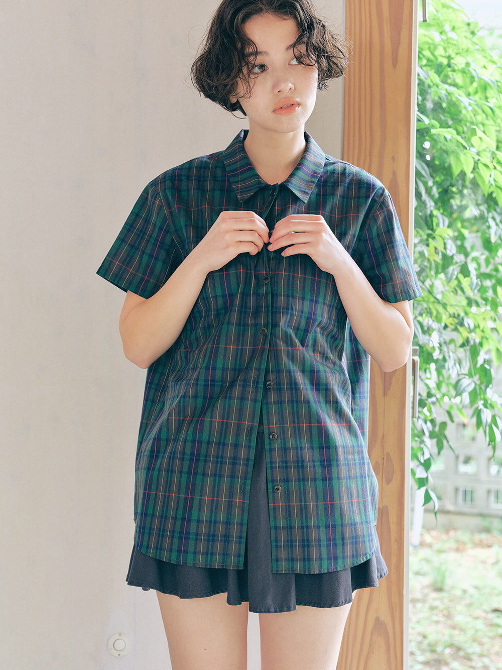 England Check Low-Collar Shirt
