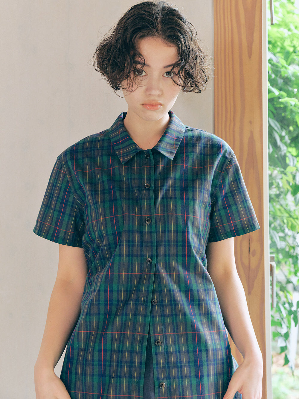 England Check Low-Collar Shirt