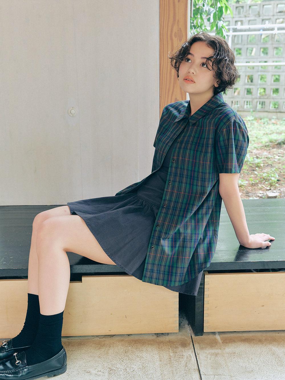 England Check Low-Collar Shirt