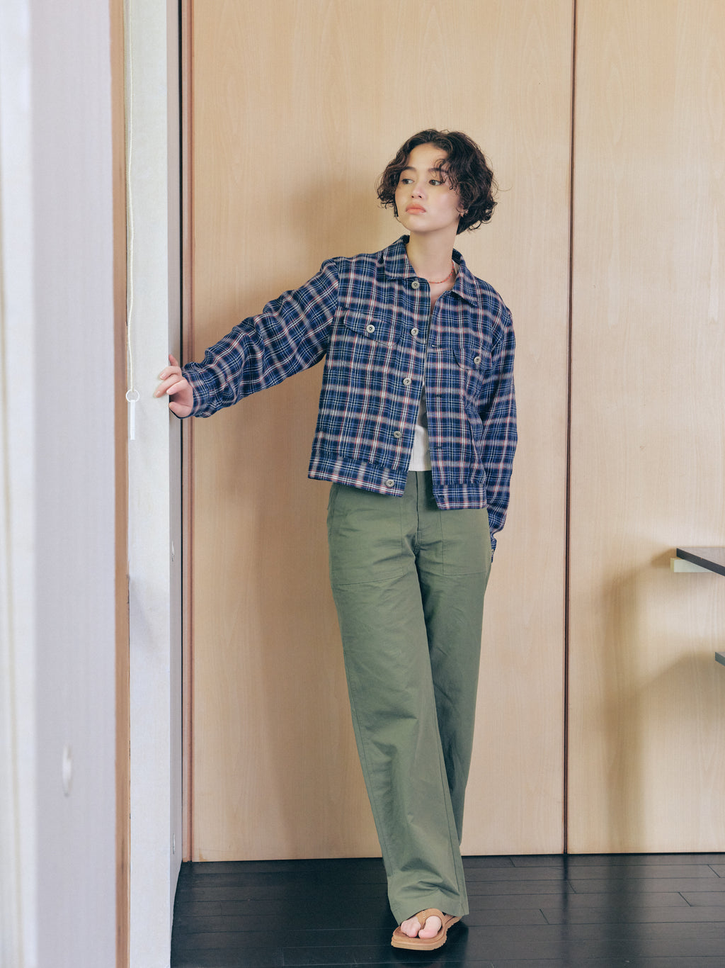 Linen Check Trucker Jacket [Blue]