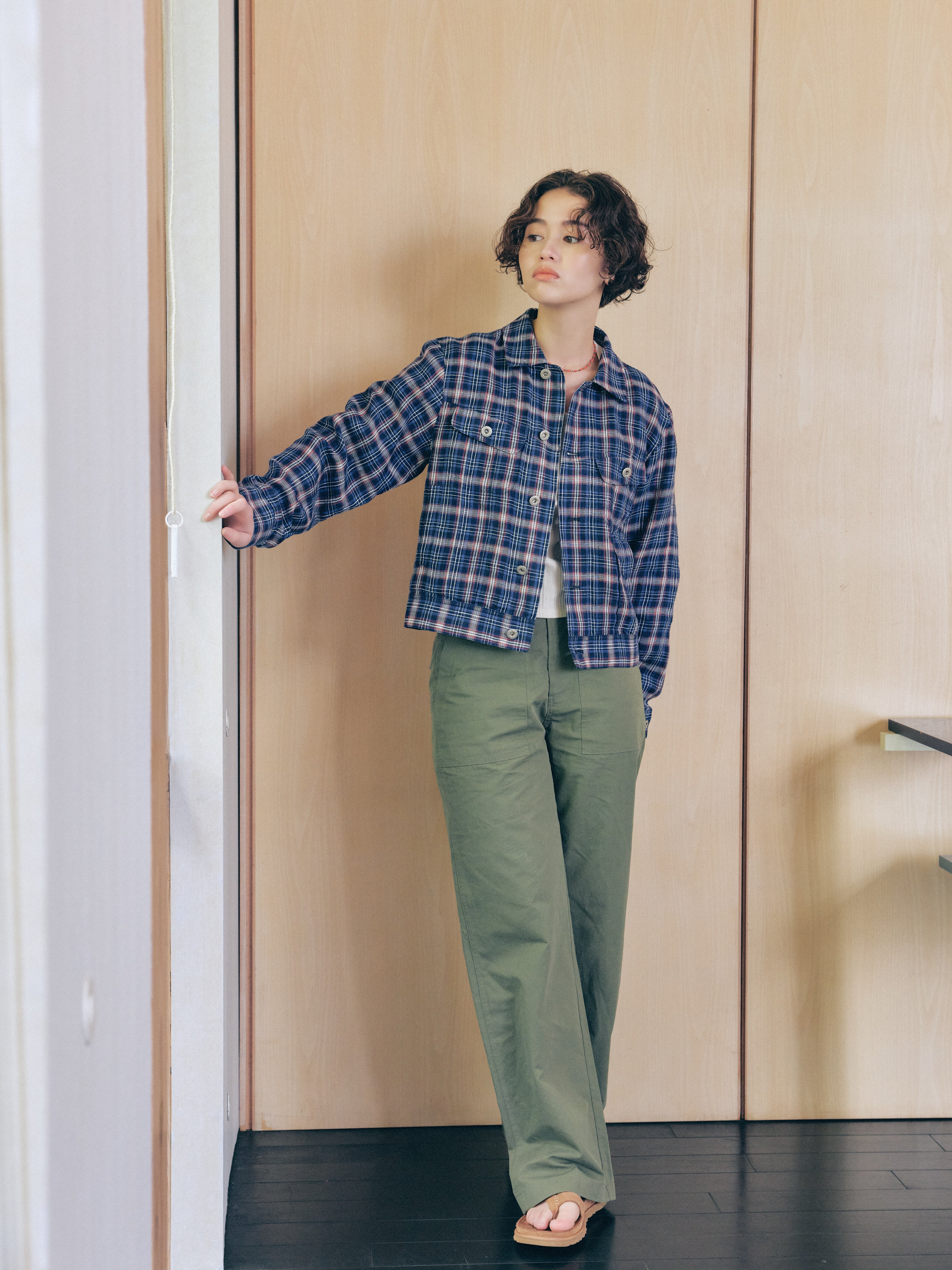 Linen Check Trucker Jacket [Blue]