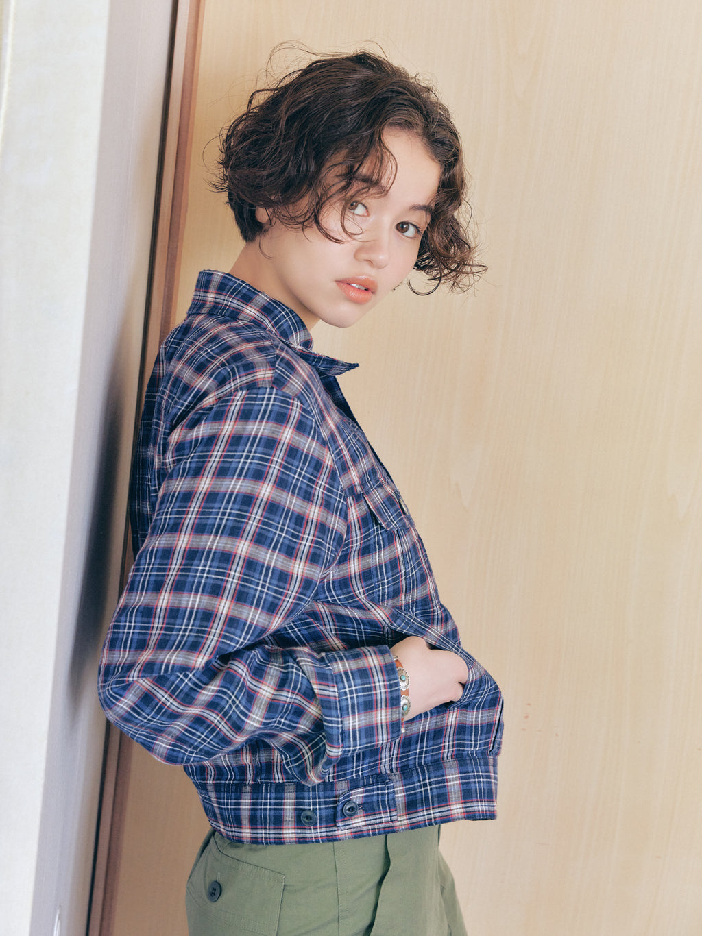 Linen Check Trucker Jacket [Blue]