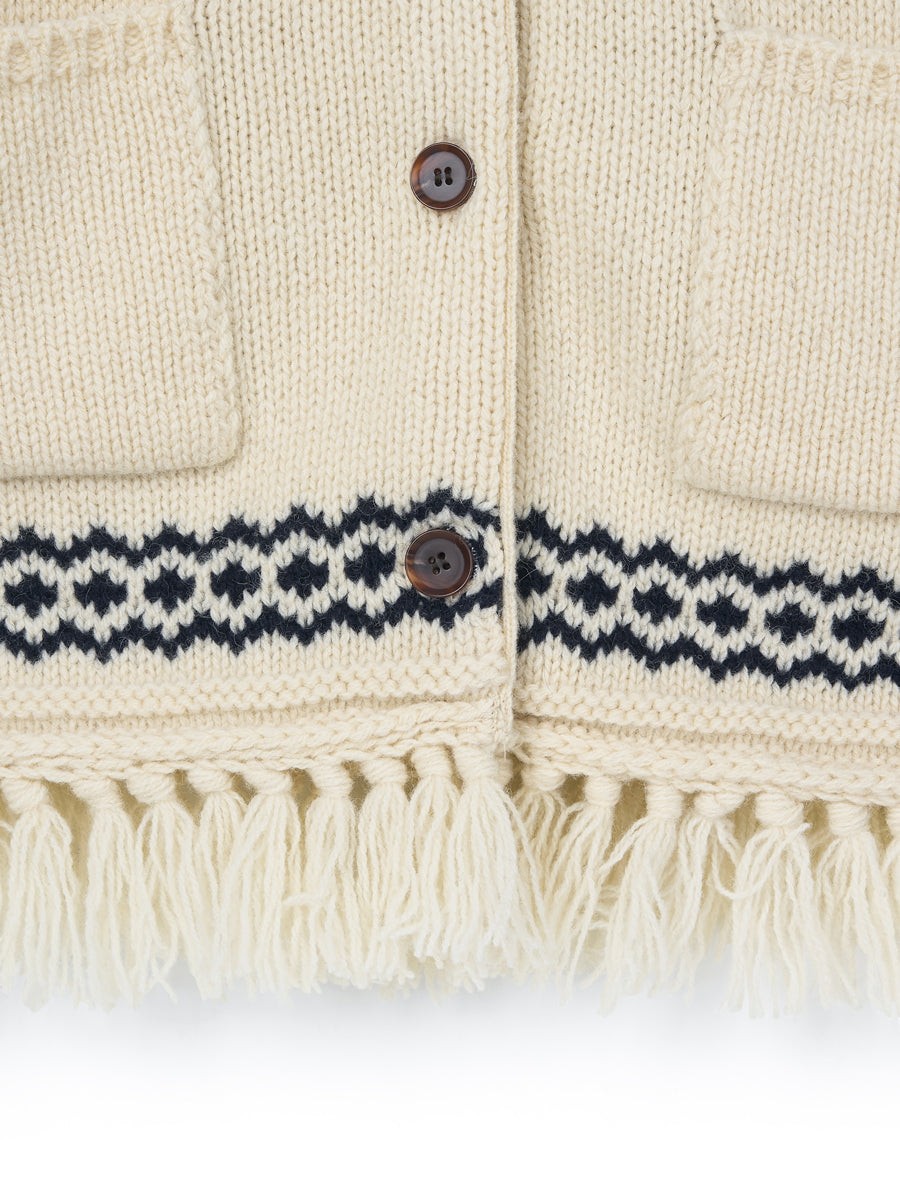 Fringe Wool Long Cardigan [Vintage Ivory]