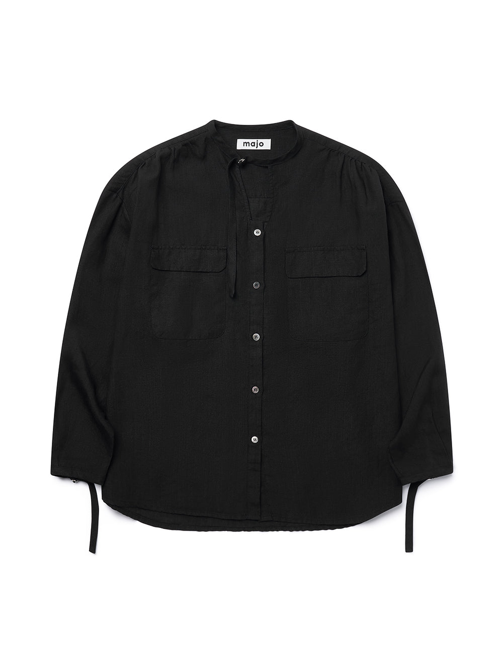 Linen Wrapped Neck Blouse [Black]